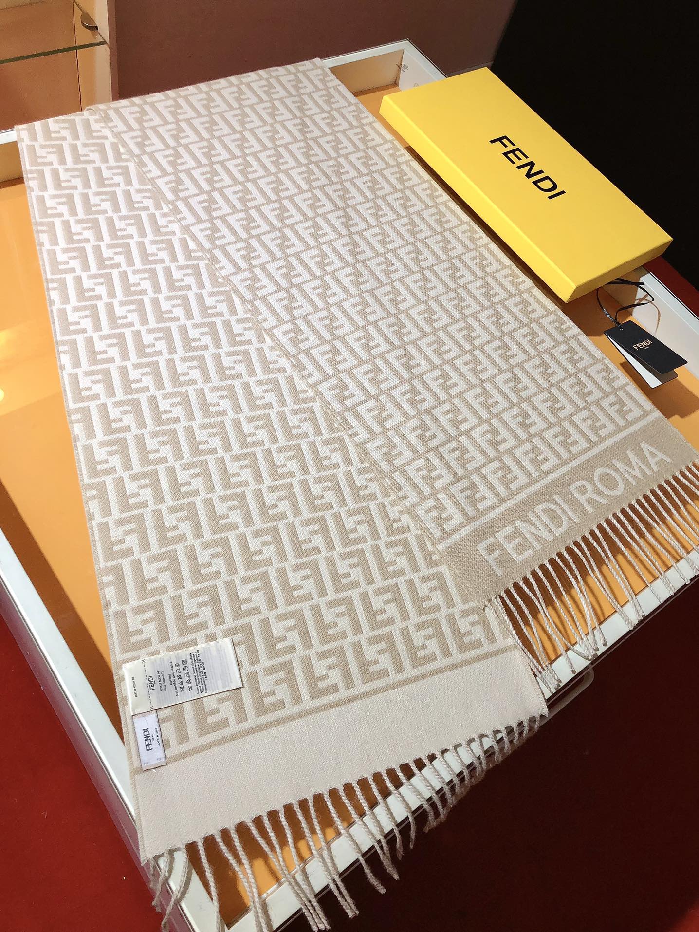Fendi FF Monogram 180x45cm Beige Wool 136600