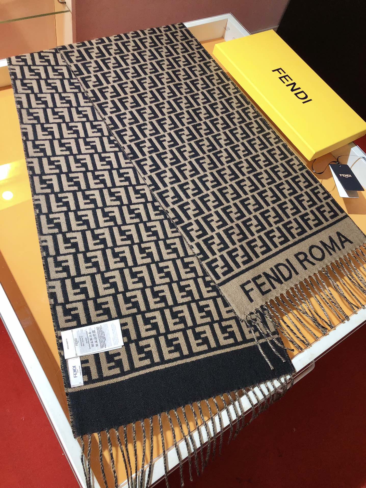 Fendi FF Monogram 180x45cm Dark Brown Wool 136599