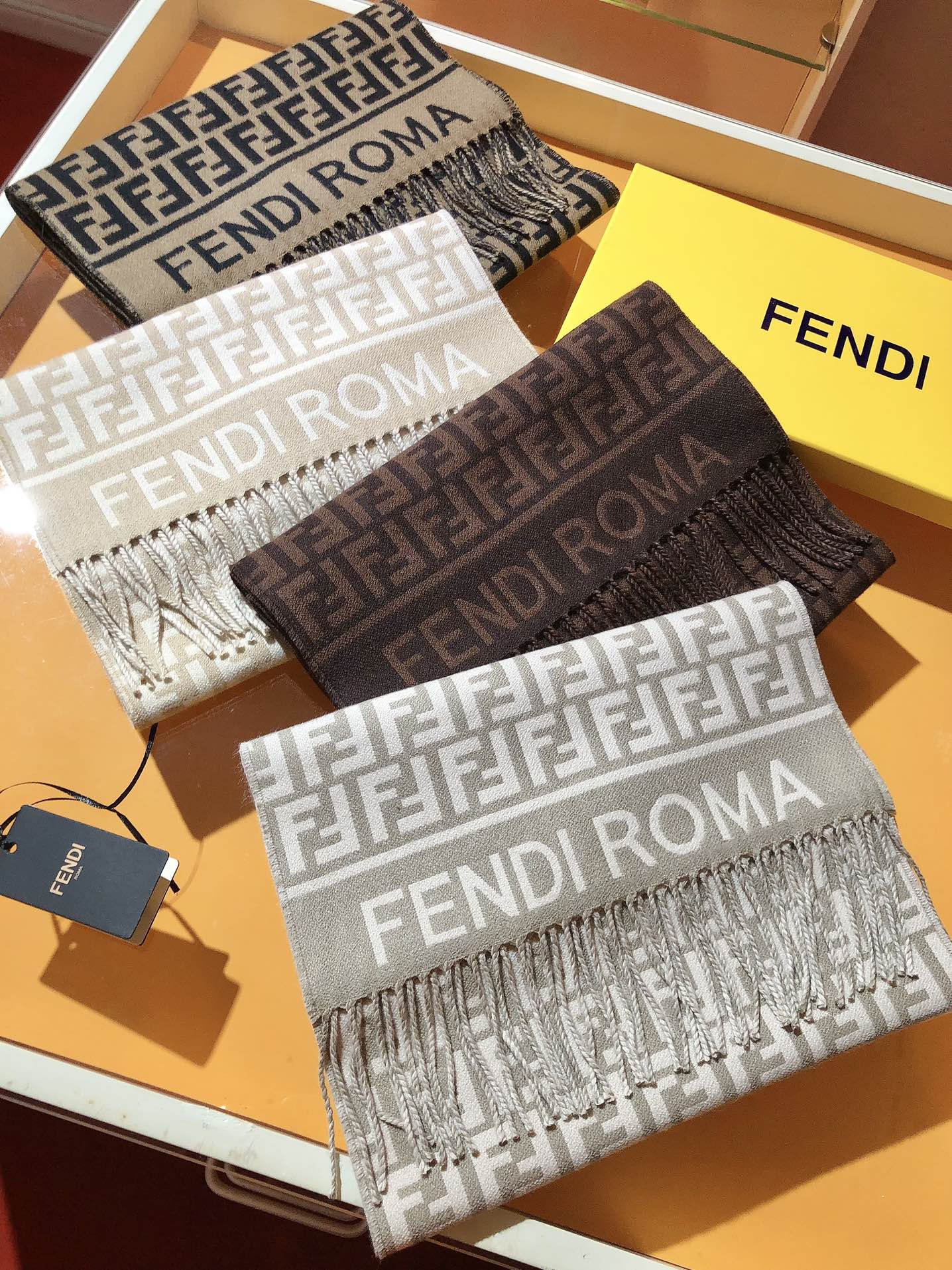 Fendi FF Monogram 180x45cm Dark Brown Wool 136599