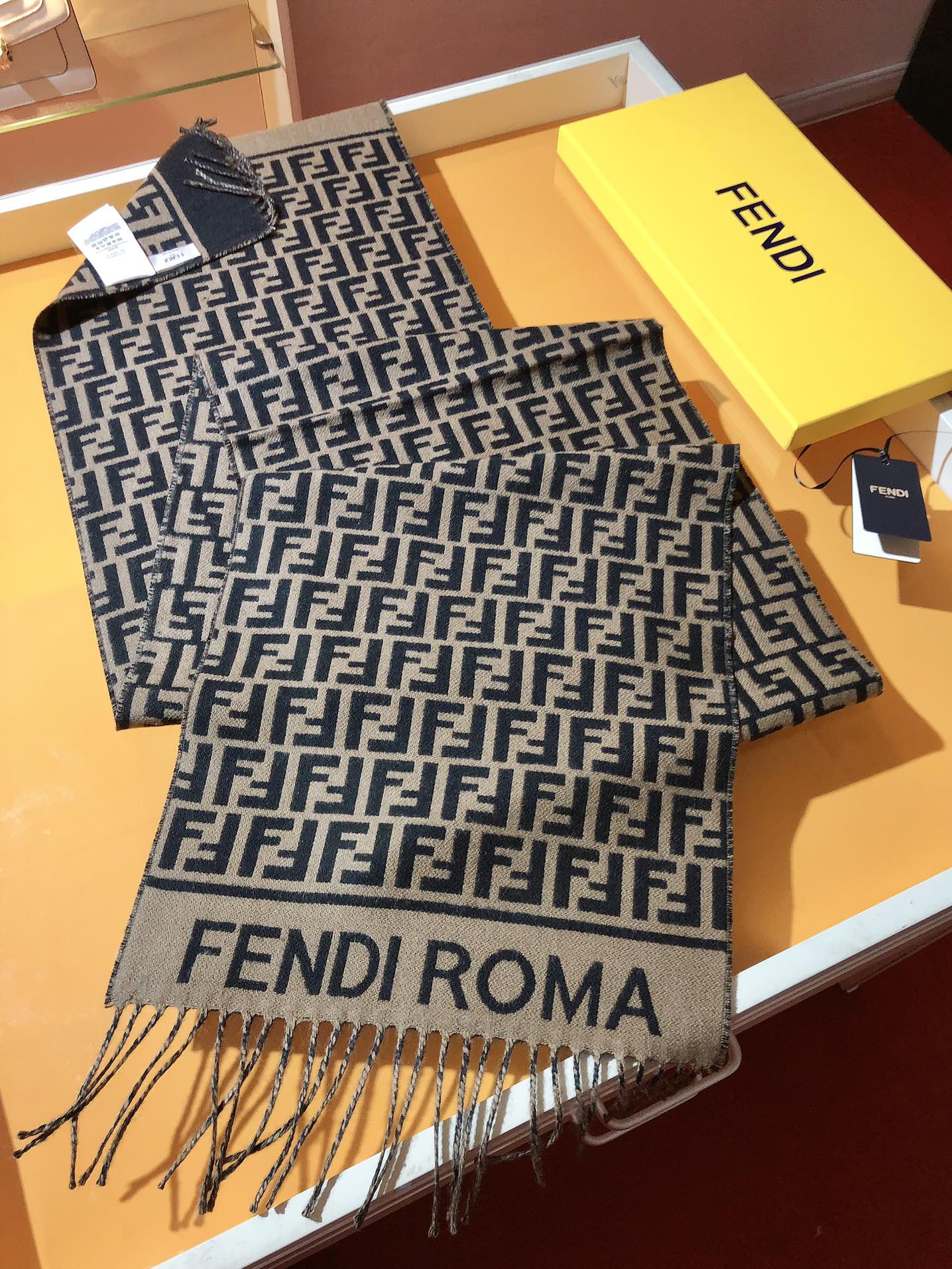 Fendi FF Monogram 180x45cm Dark Brown Wool 136599