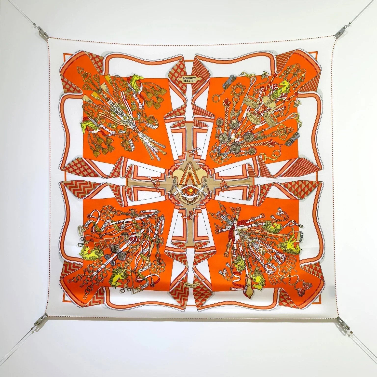 HM 26ss Double Sided Scarf 90 Orange Colorful Twill Silk 134428