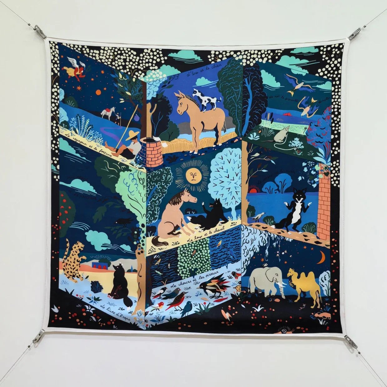 HM 26ss Amazon Scarf 90 Black Blue Colorful Twill Silk 130286