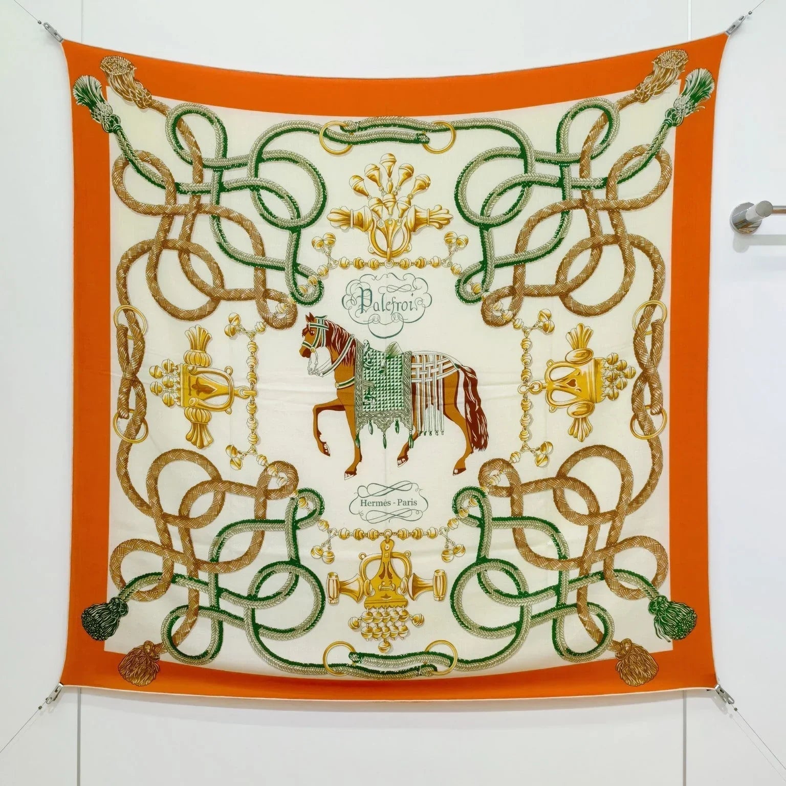 HM 26ss Double Sided Scarf 90 Orange Green Beige Cashmere Silk 132455