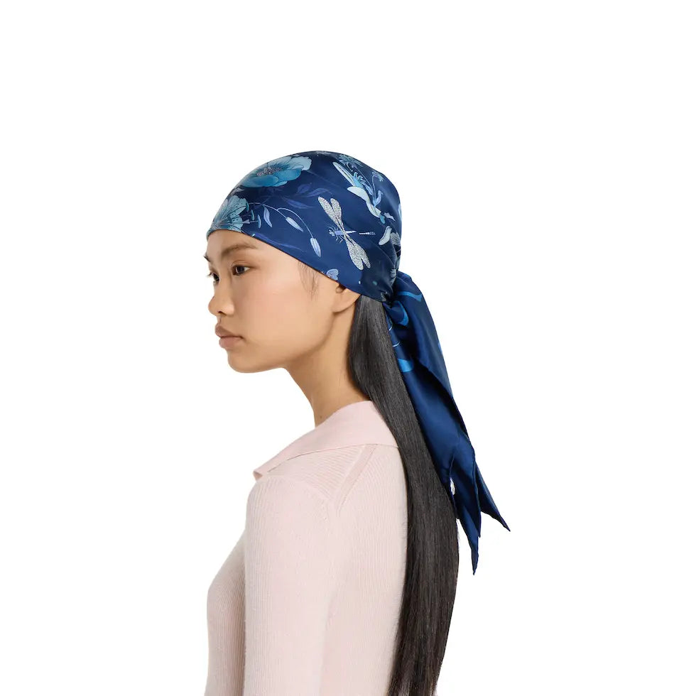 GG  Floral Scarf 90x90 Blue Twill Silk 212065