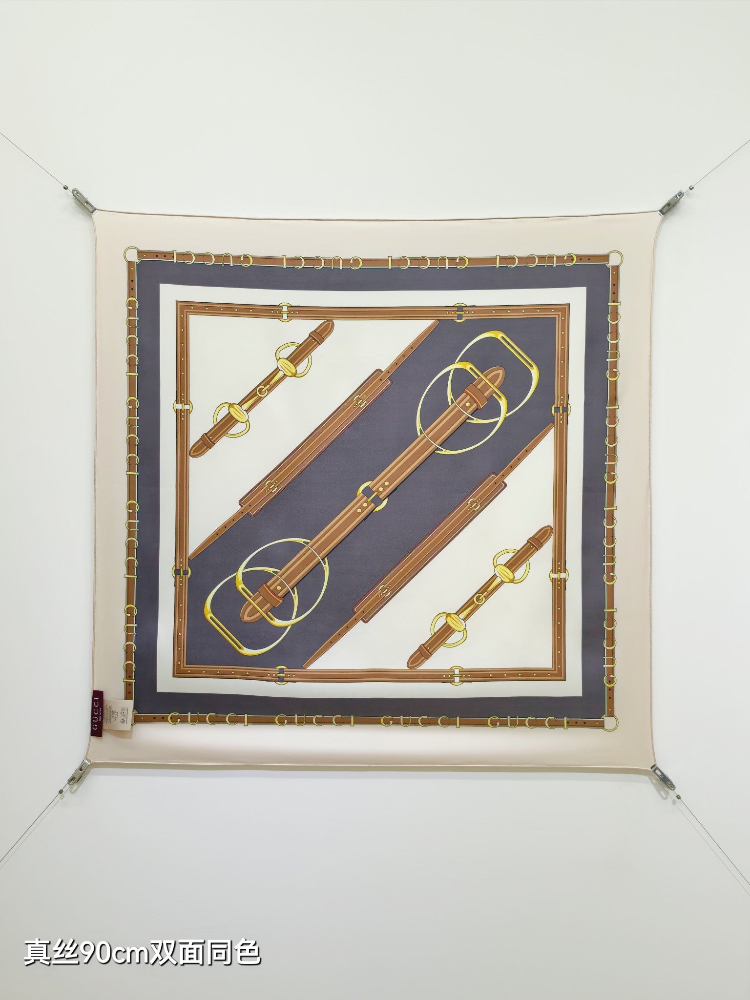 GG Double-Sided 90x90cm White Colorful Twill Silk 194453