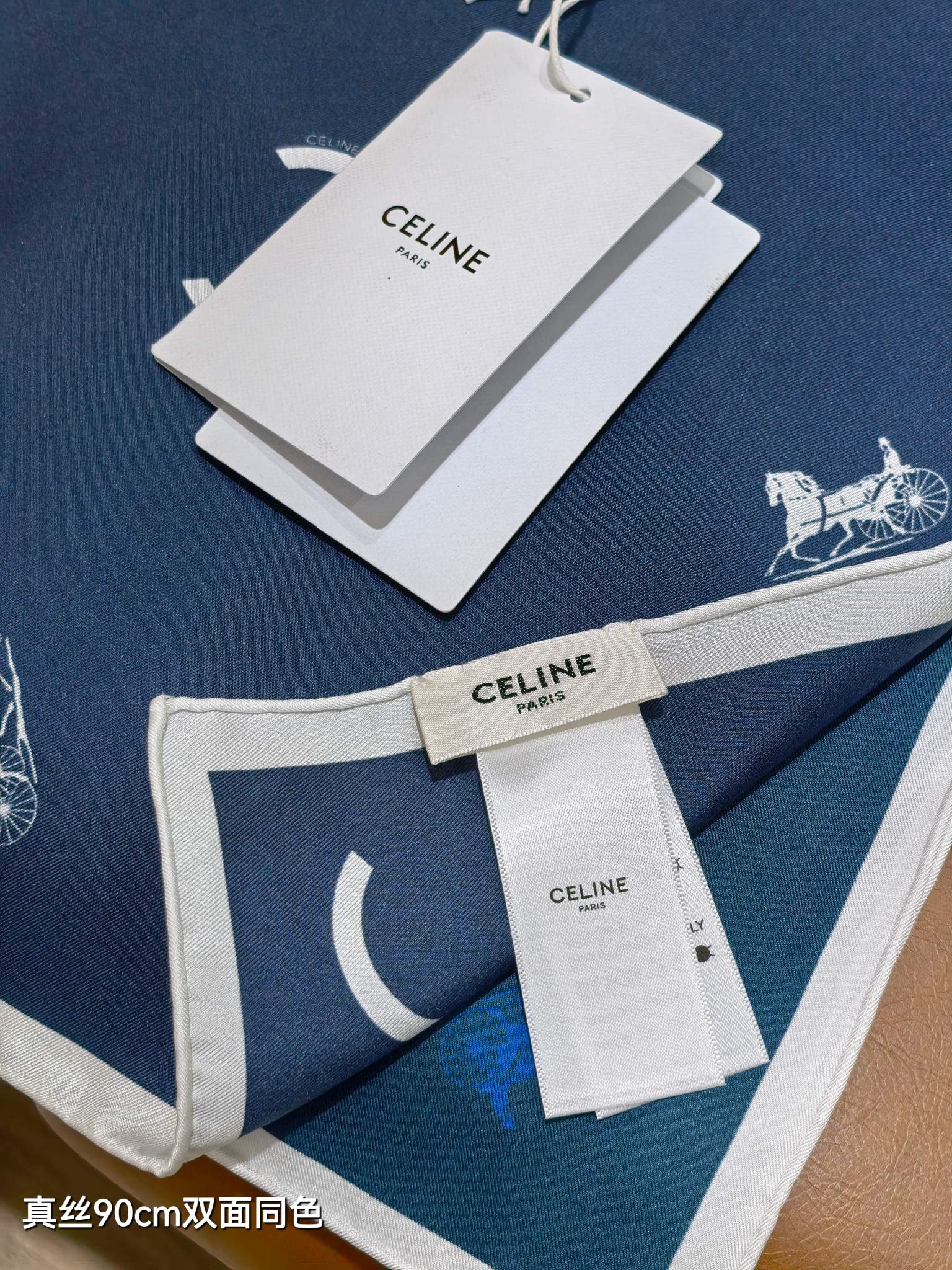 Celine Scarf 90x90 Blue Black Twill Silk 212080
