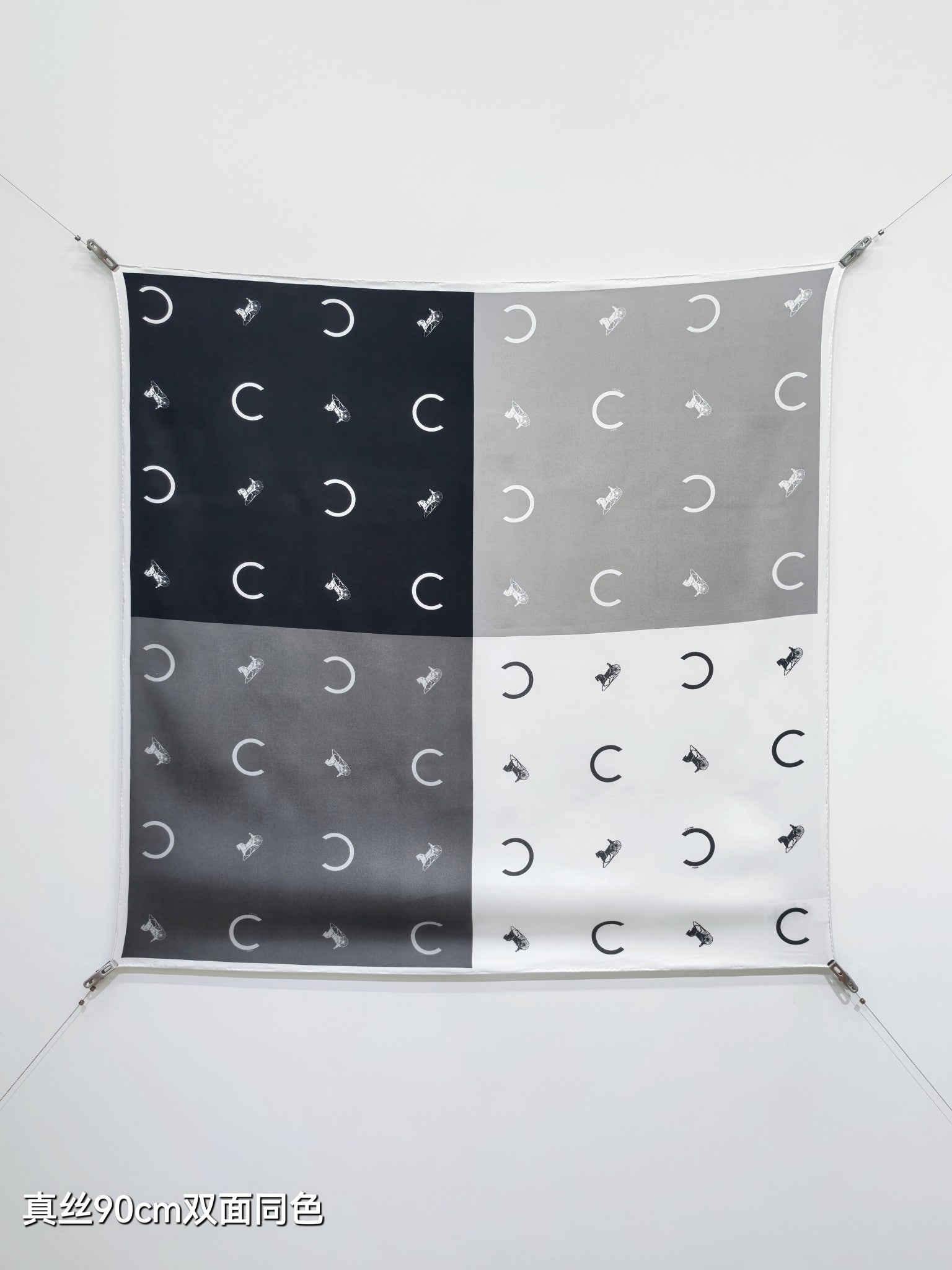 Celine Scarf 90x90 Black White Twill Silk 212082