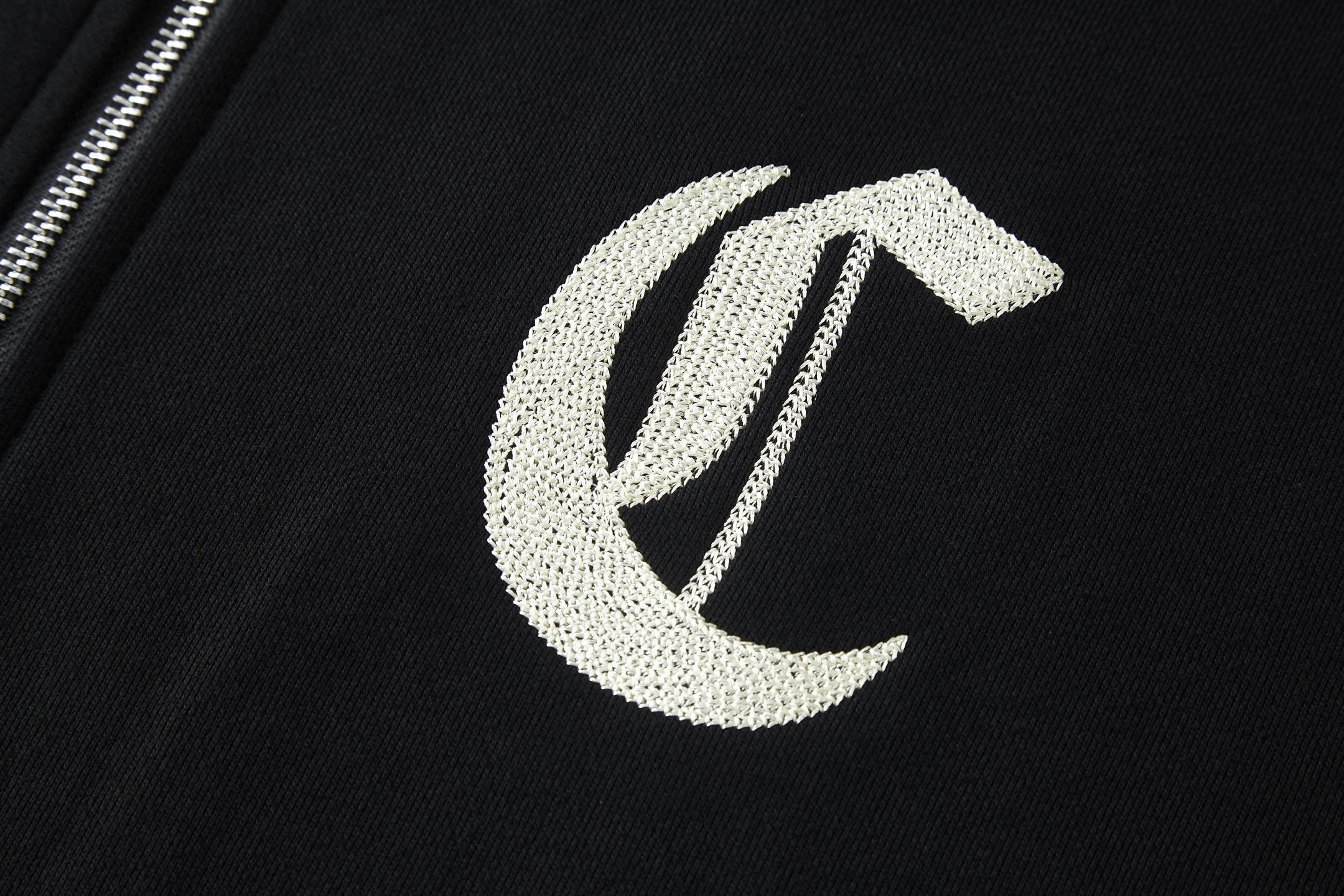 Celine Embroidered Hoodie Zip-up Jacket Black White Cotton