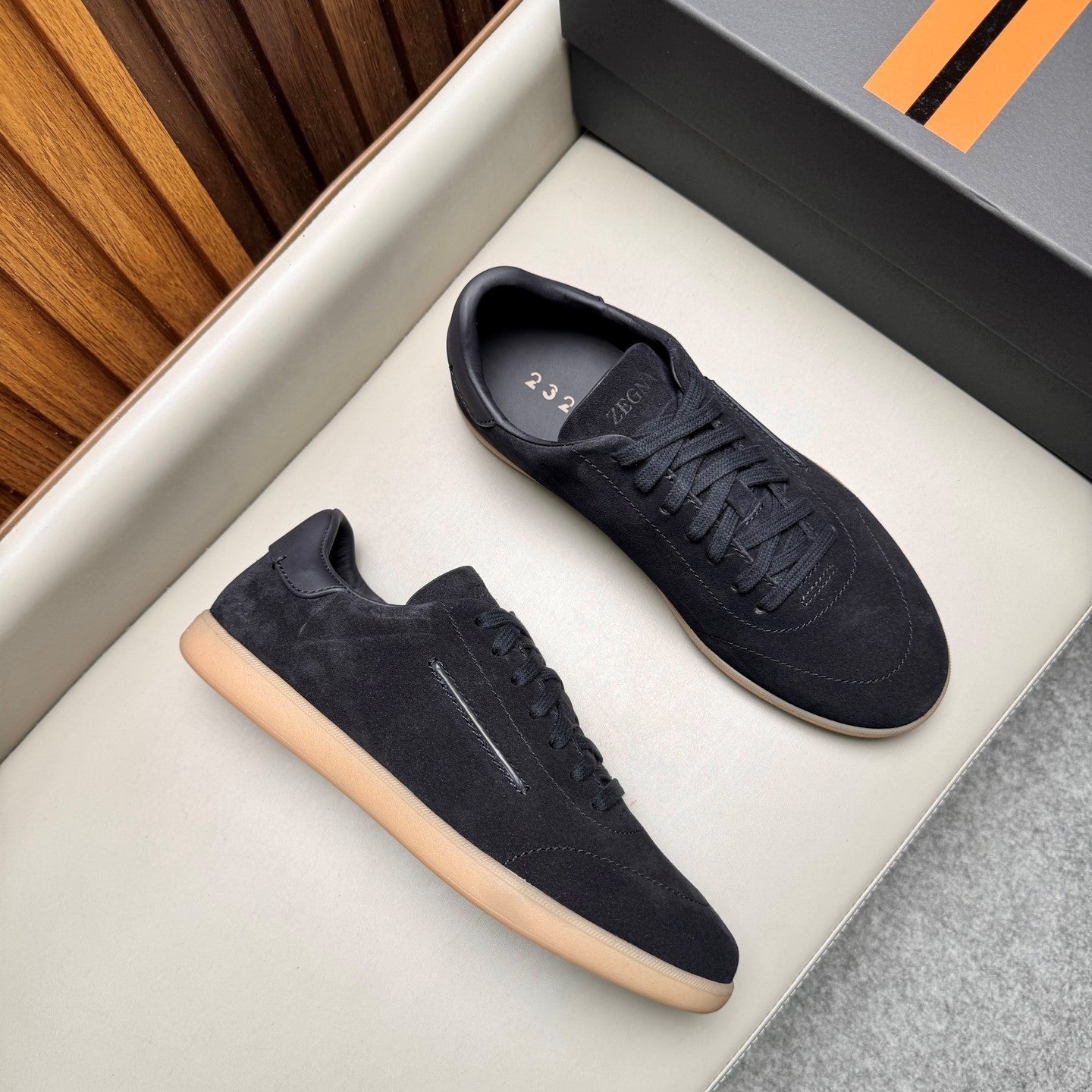Zegna Men's 232 Low-Top Sneakers Black Velvet