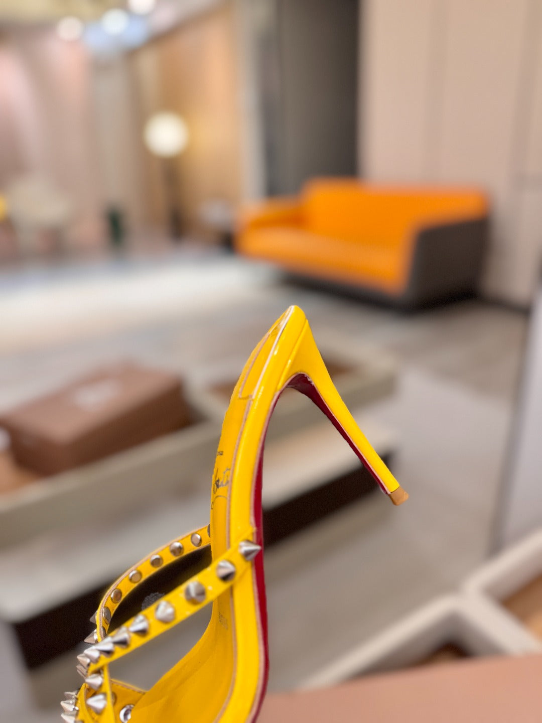 CL Tatooshka Spikes Mule 8.5cm Yellow Nappa Leather 776040