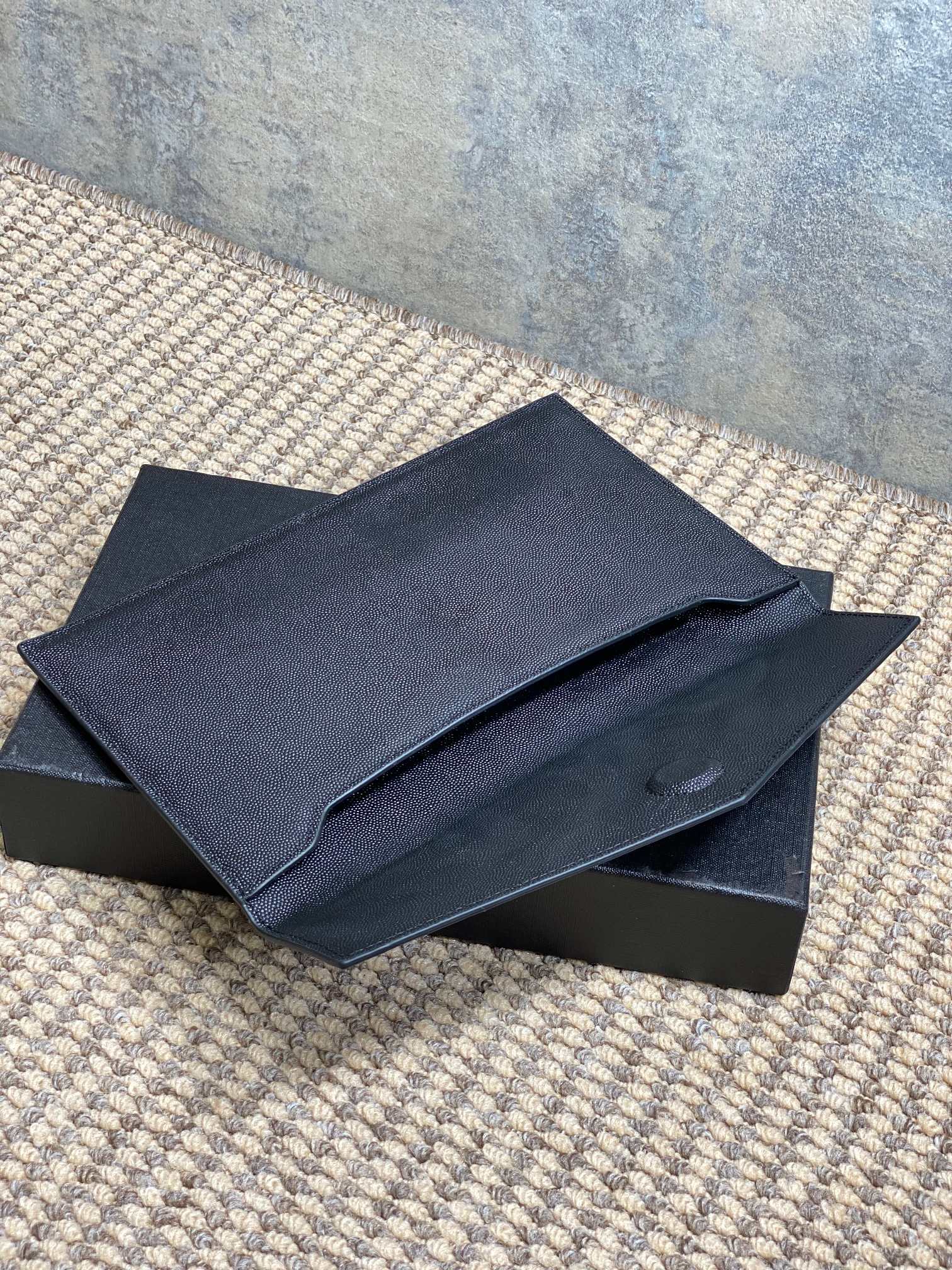 YSL 22s Uptown Pouch Clutch Bag Black Cowhide GHW