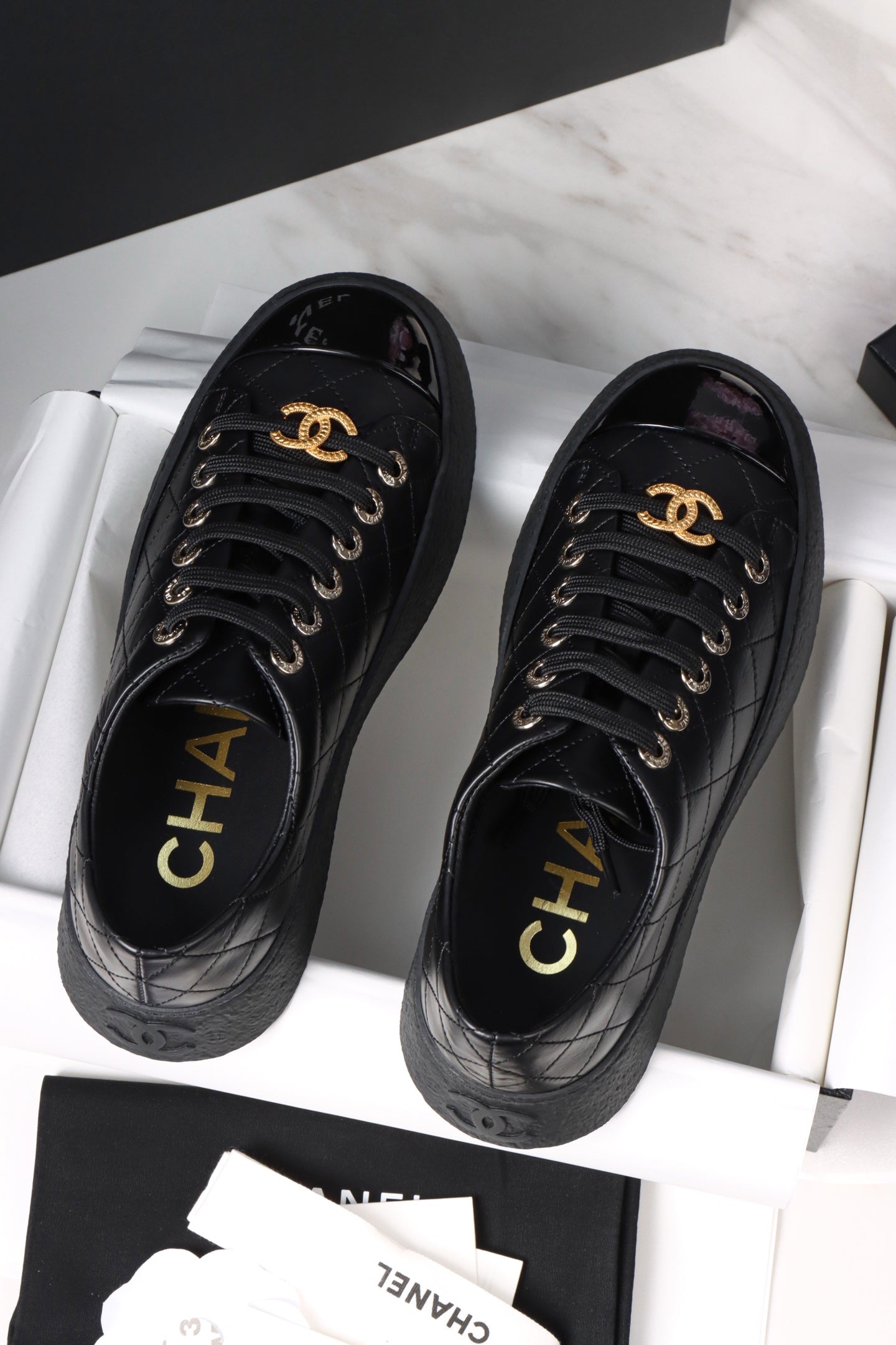 CC Trainer Sneaker Quilted Black Patent Calfskin 964813