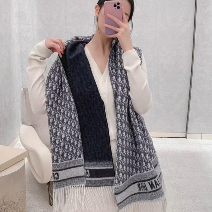 OBLIQUE 190 CM SCARF IN DARK BLUE MIX WHITE TECHNICAL CASHMERE 415486