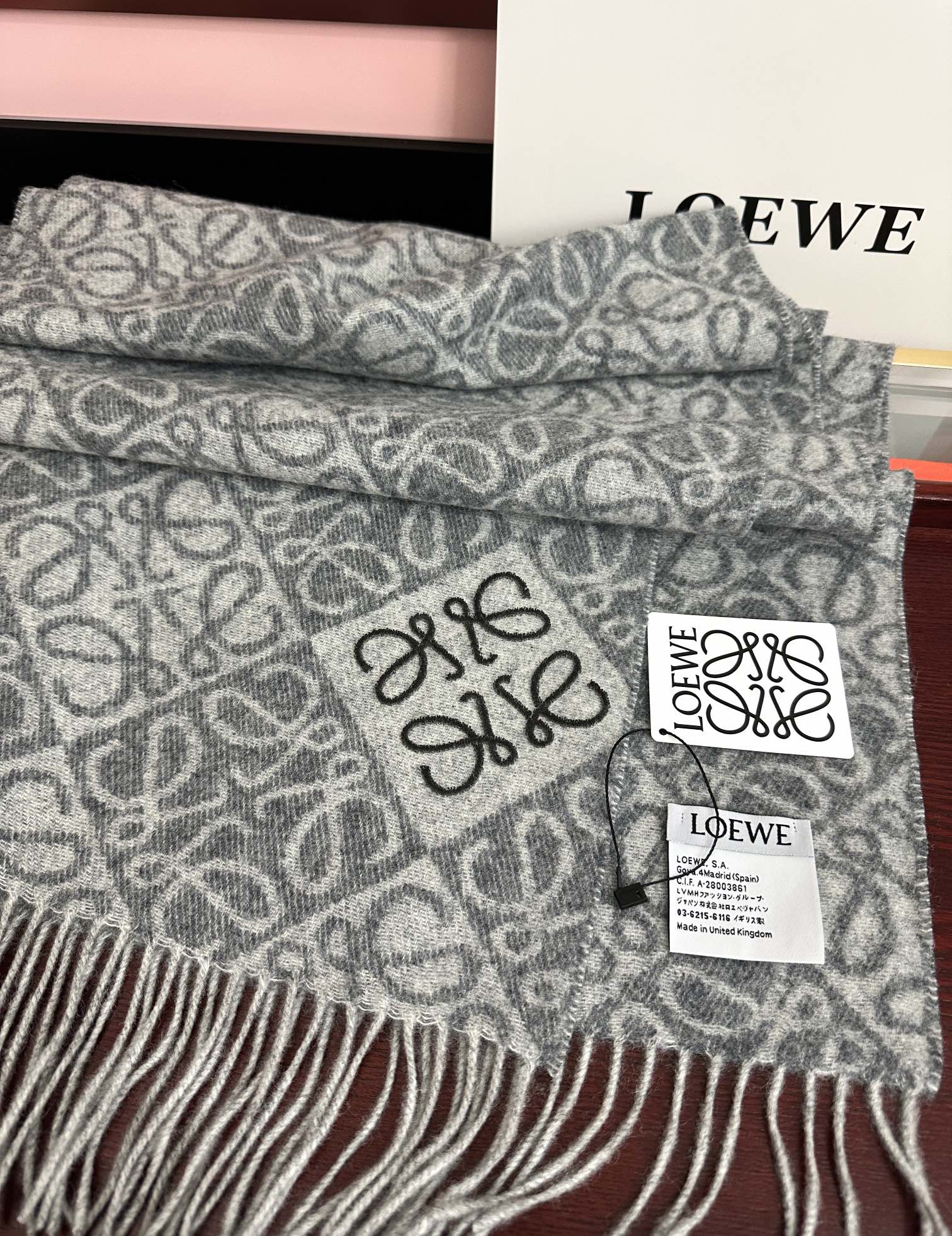 Loewe  Anagram Scarf 180CM Grey Cashmere 153106