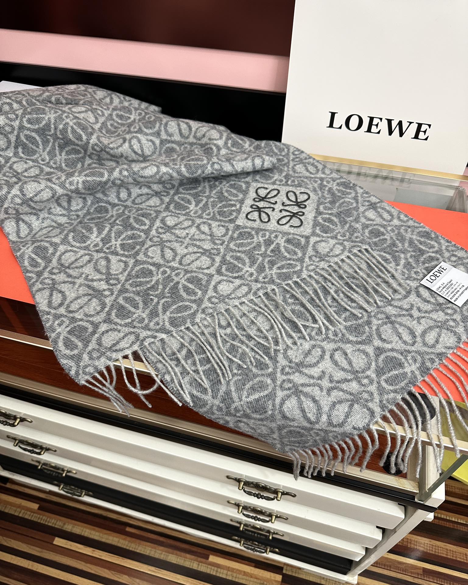 Loewe  Anagram Scarf 180CM Grey Cashmere 153106
