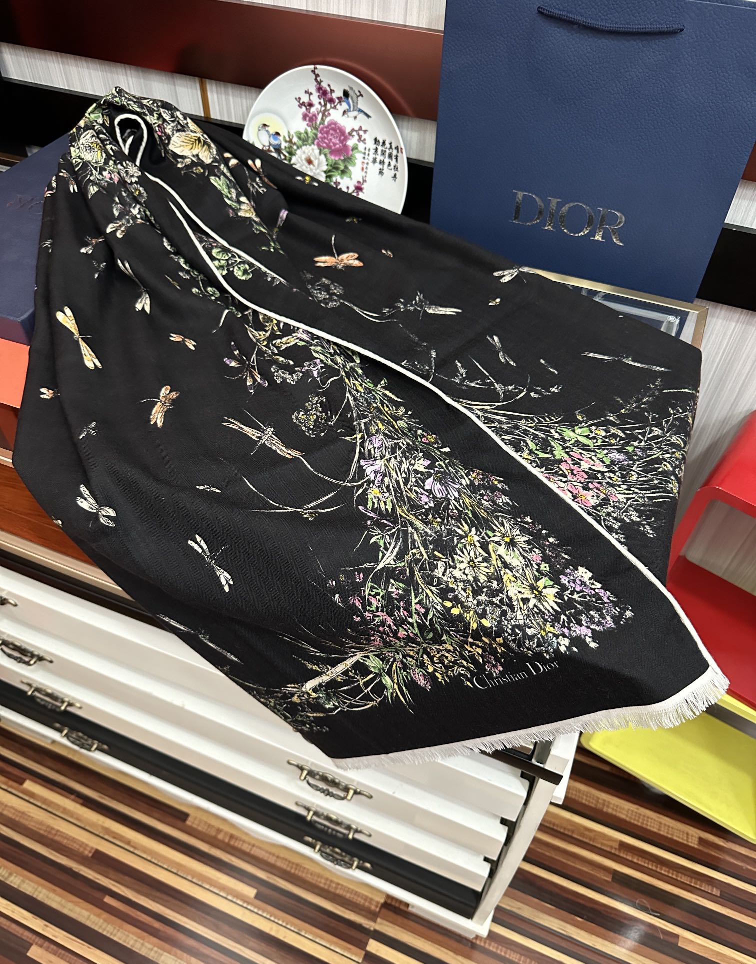 CD Double-Sided Scarf 185cm Black Multicolor Cashmere 153118