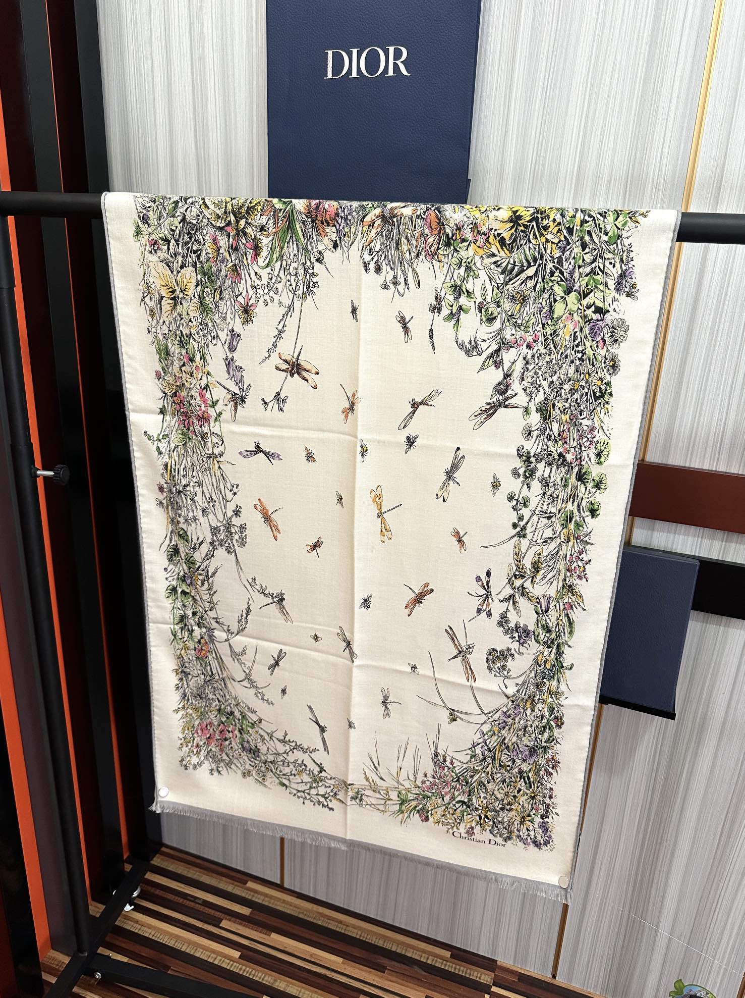 CD Double-Sided Scarf 185cm Ivory Multicolor Cashmere 153119