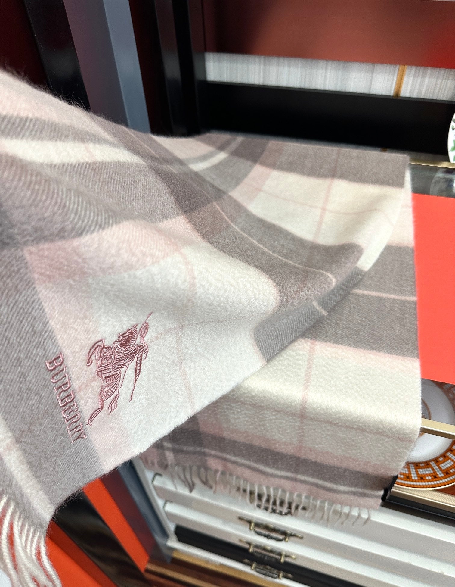 BBR Long Scarf 180CM Pink Grey Cream Cashmere 153138