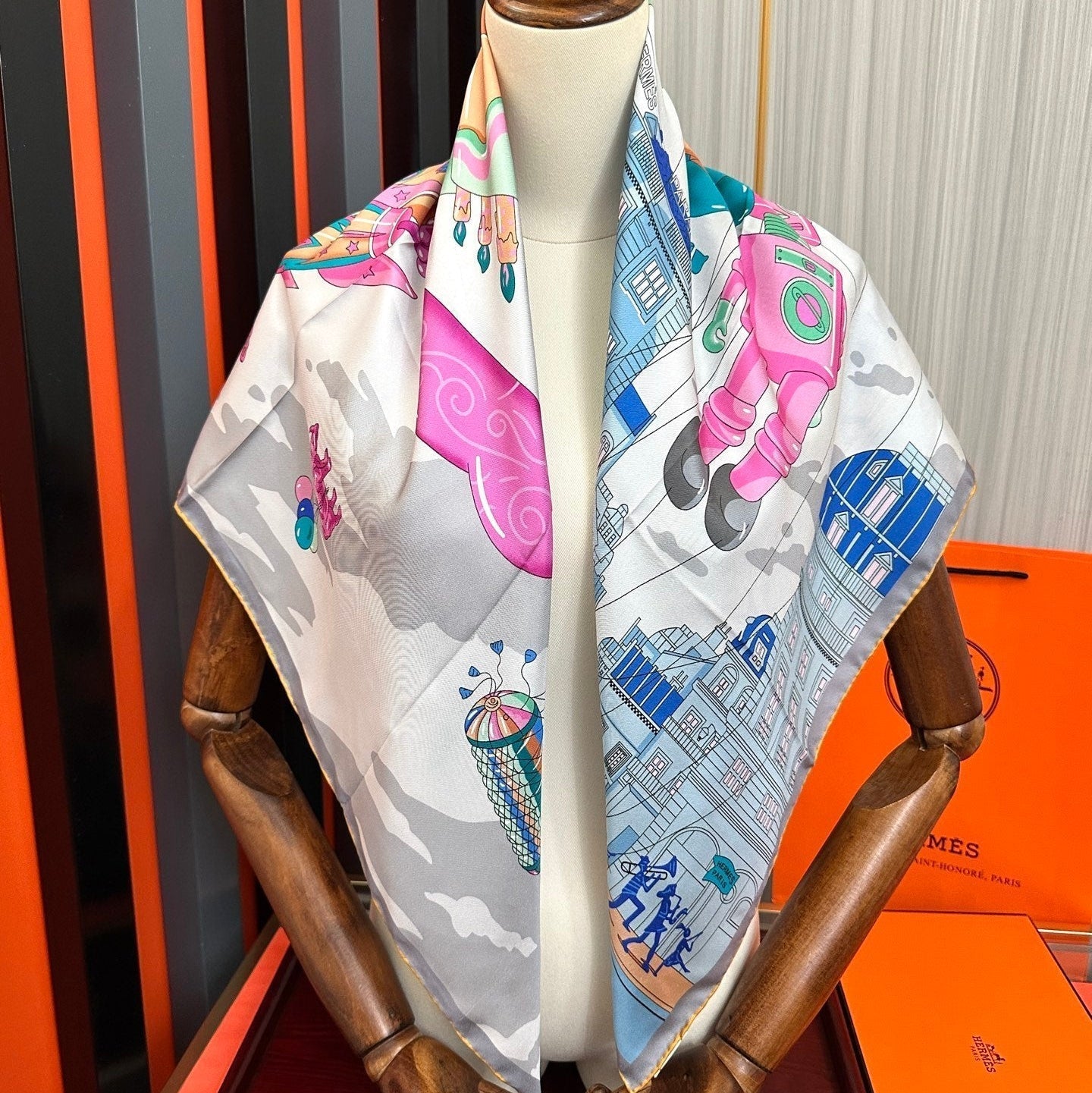 Hermes 26s Printed Square Scarf 90 In Silk 307340