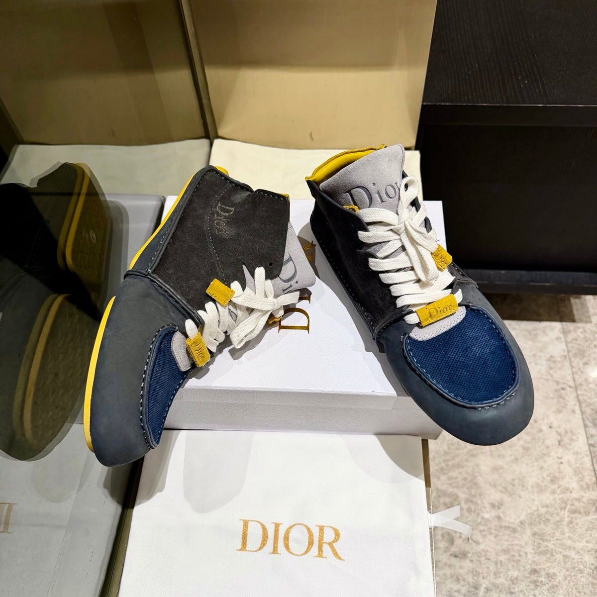 CD 26s Roadie Sneakers Blue Grey Yellow Suede Calfskin 157602