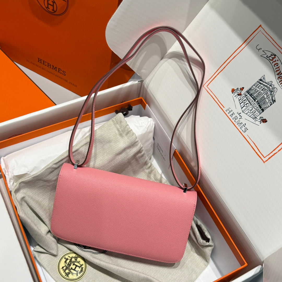 HM Constance Elan 24 Salmon Pink Epsom Silver Hardware 237347