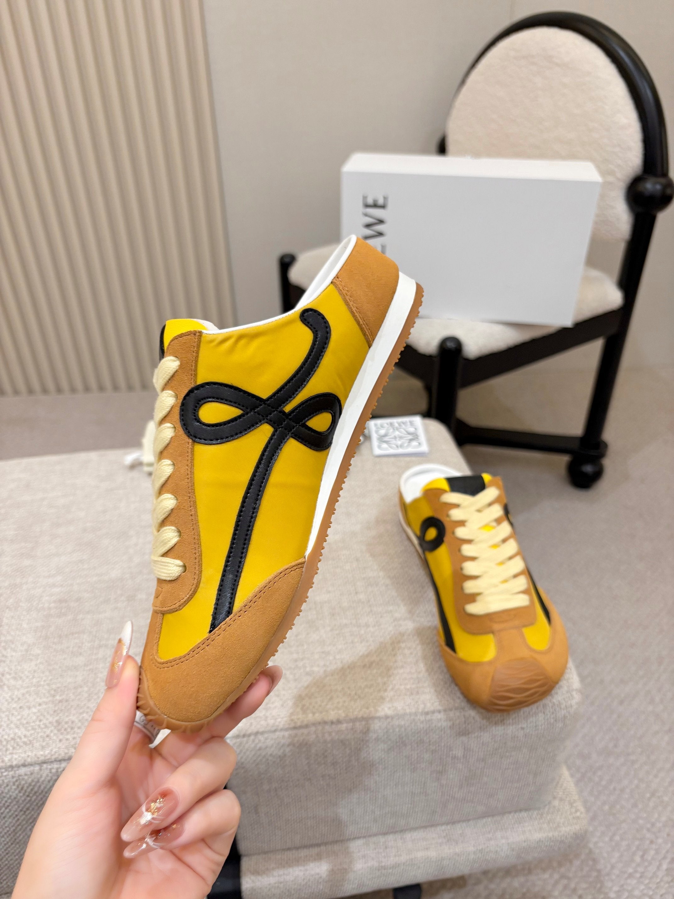 Loewe Ballet Runner Slip-On Brown Yellow Suede Nylon 833802