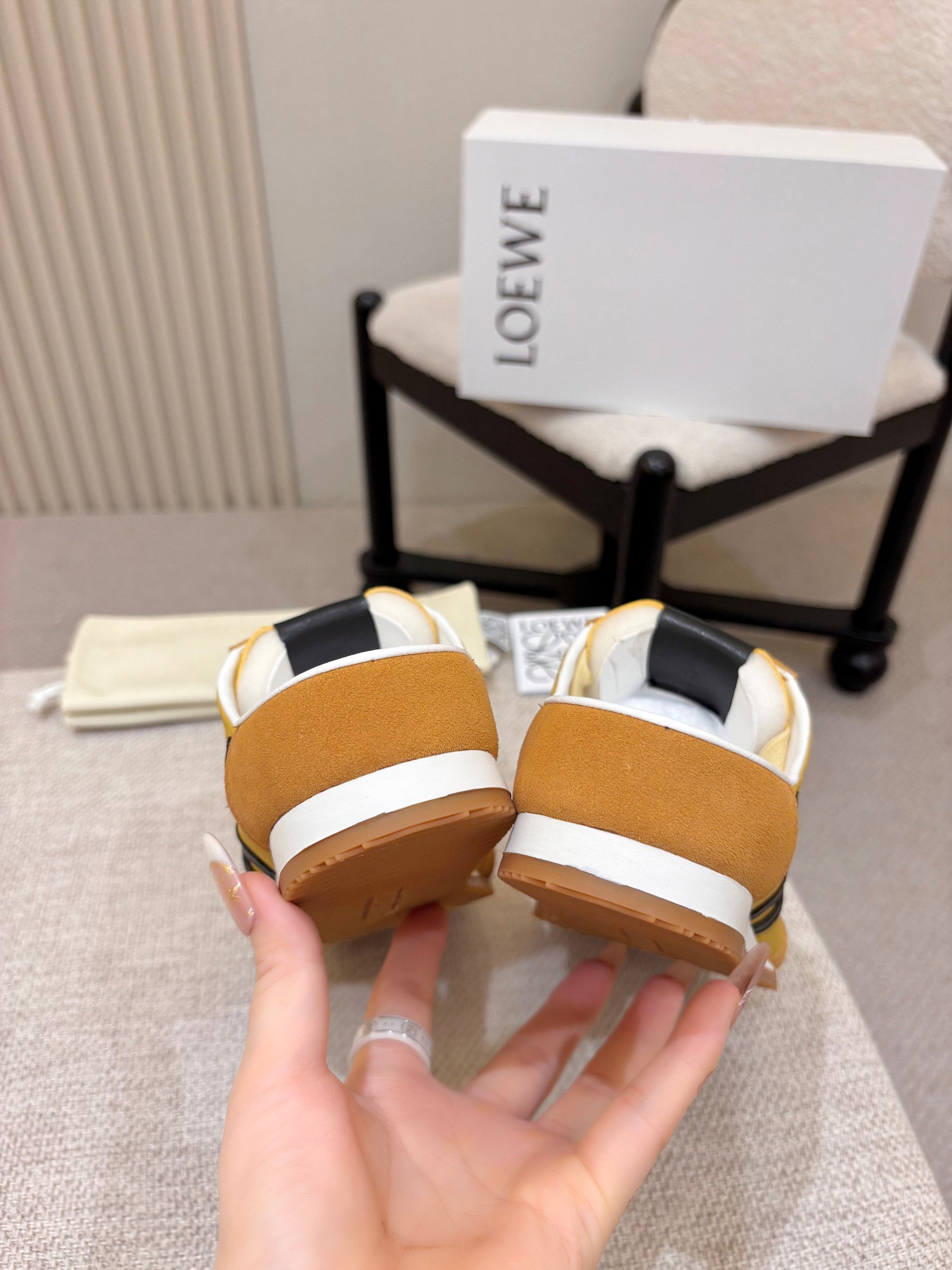 Loewe Ballet Runner Slip-On Brown Yellow Suede Nylon 833802