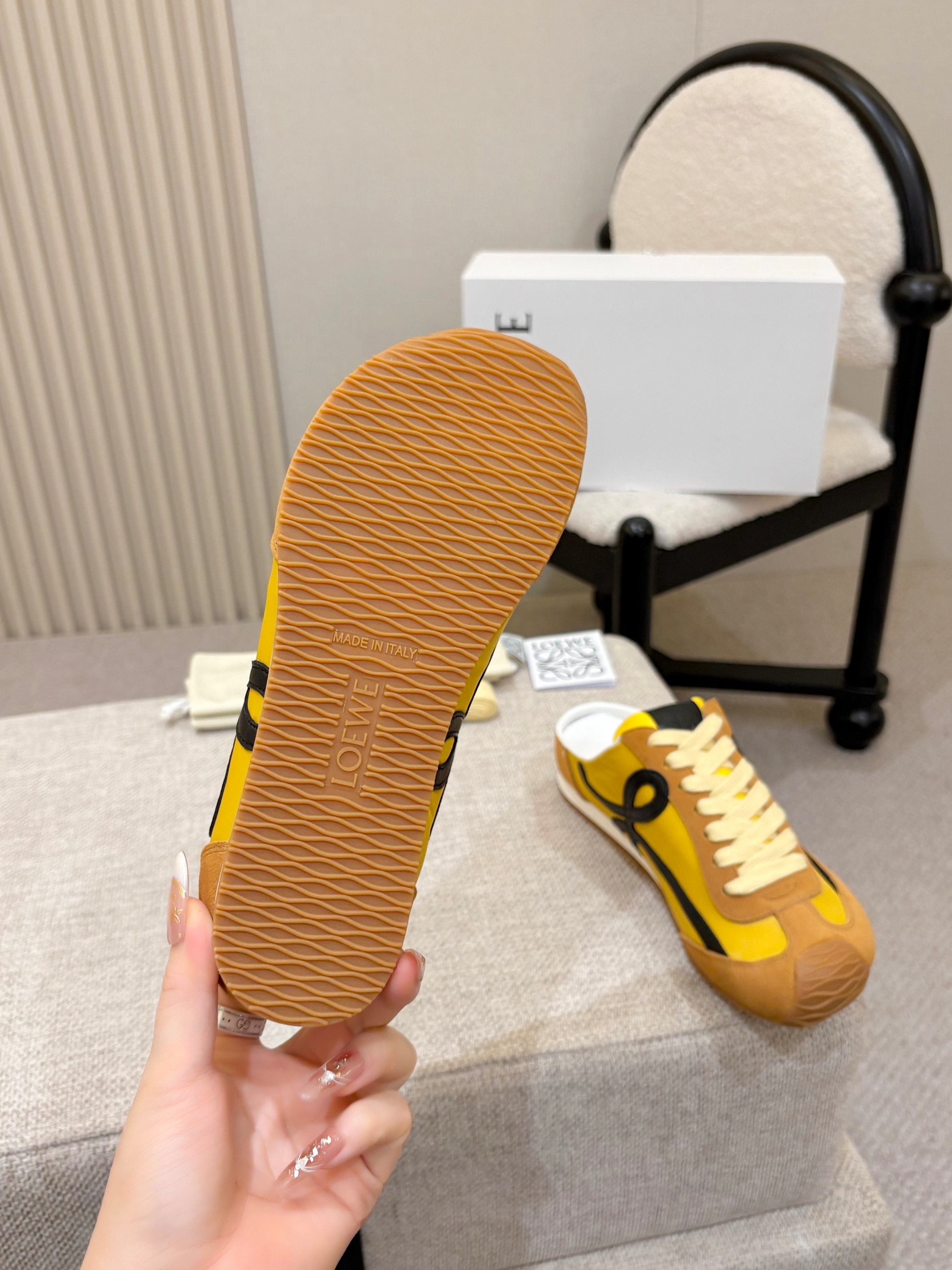 Loewe Ballet Runner Slip-On Brown Yellow Suede Nylon 833802