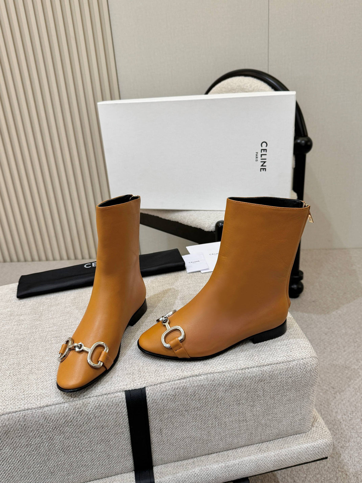 Celine Claude Ankle Boots 3cm Tan Leather 168197