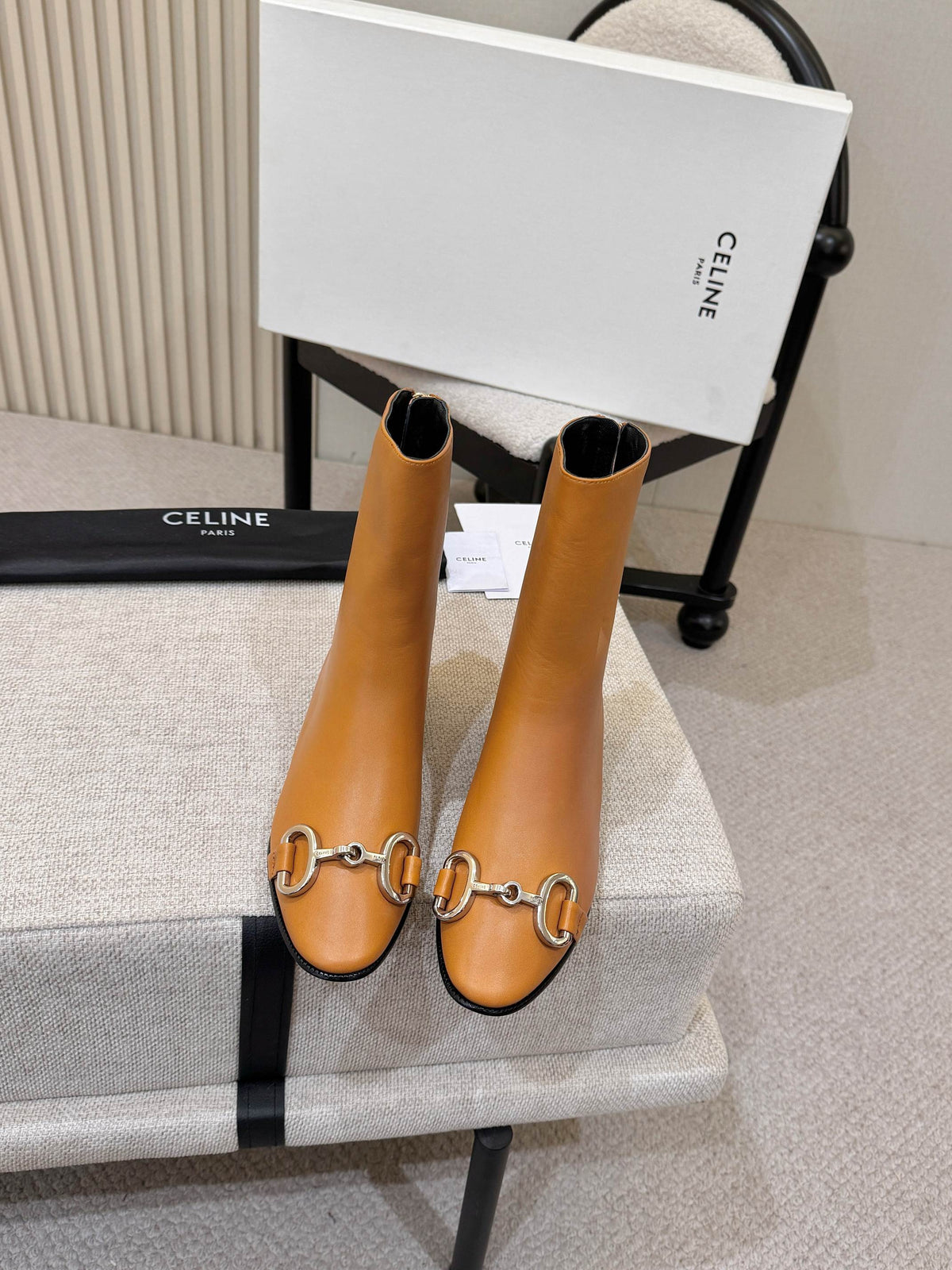 Celine Claude Ankle Boots 3cm Tan Leather 168197