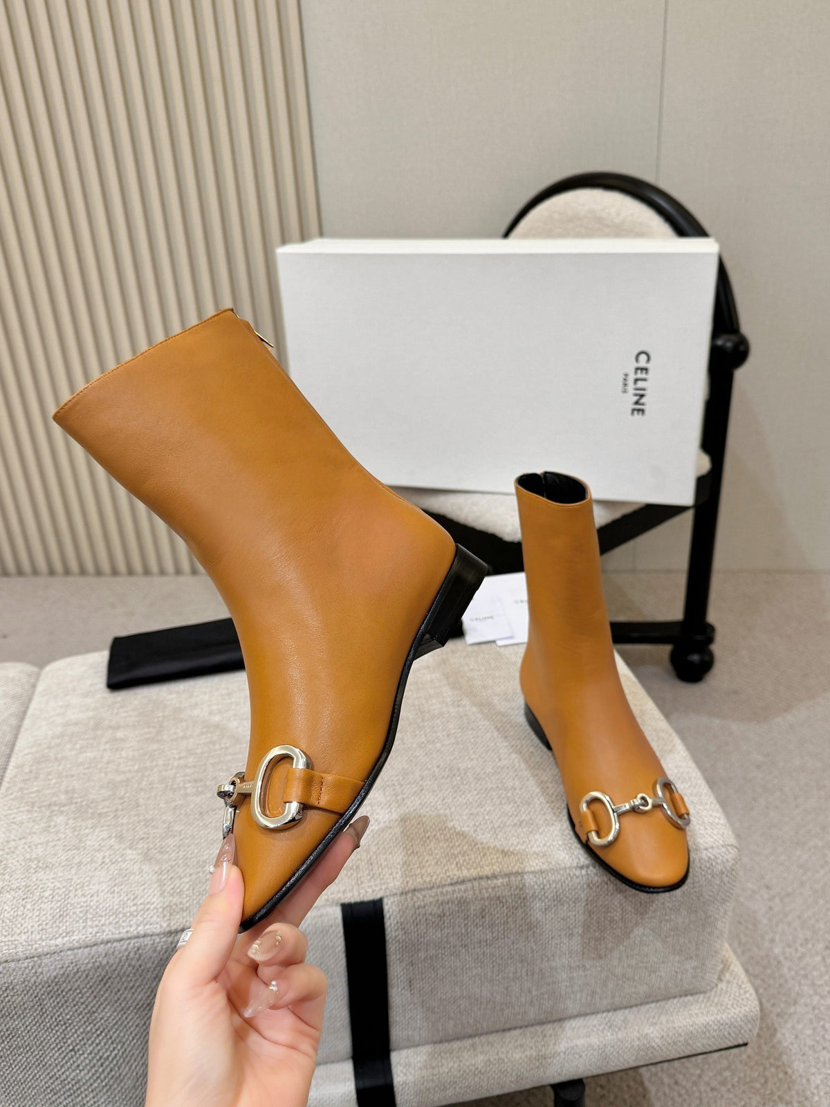 Celine Claude Ankle Boots 3cm Tan Leather 168197