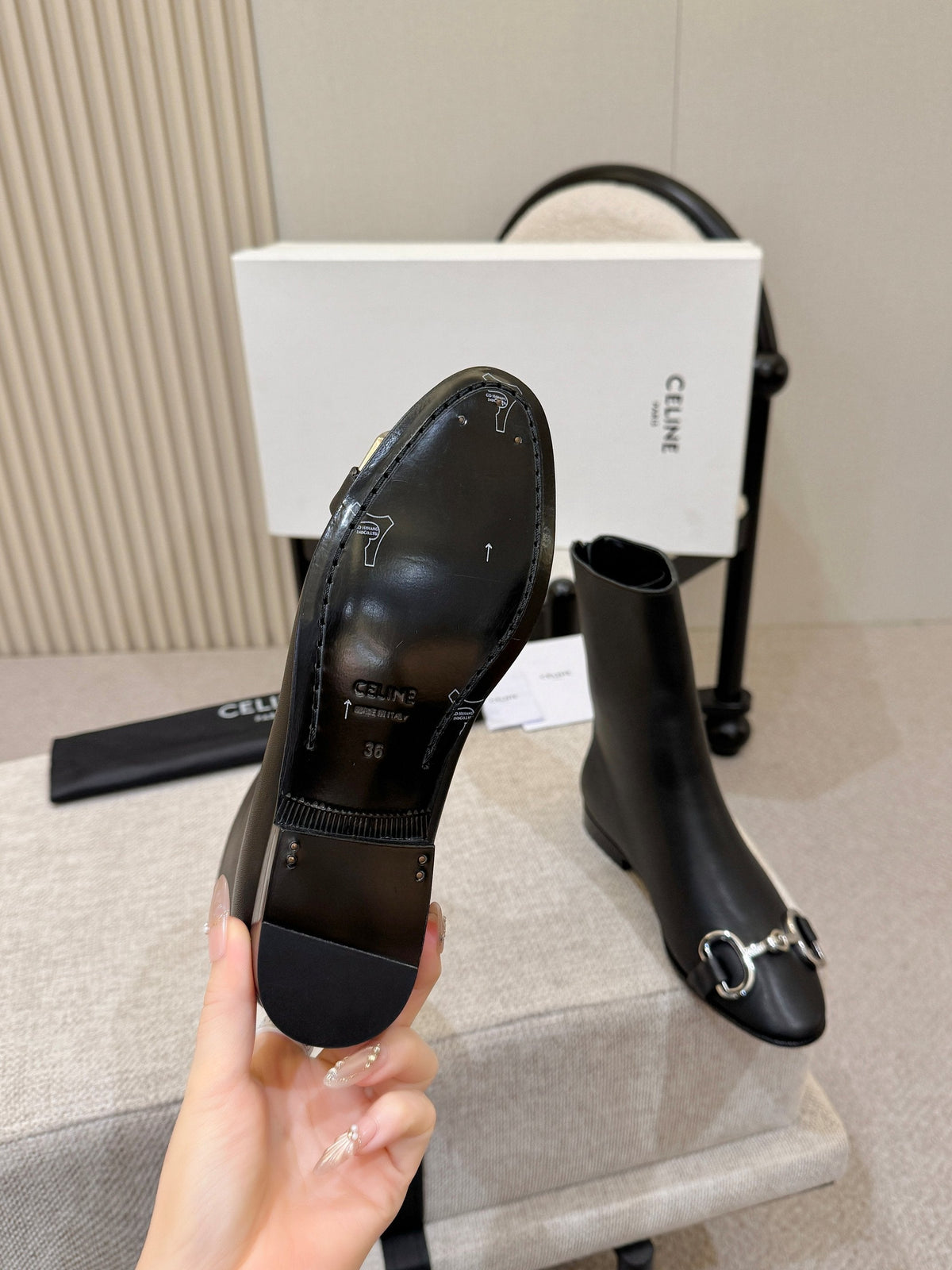 Celine Claude Ankle Boots 3cm Black Leather 168198