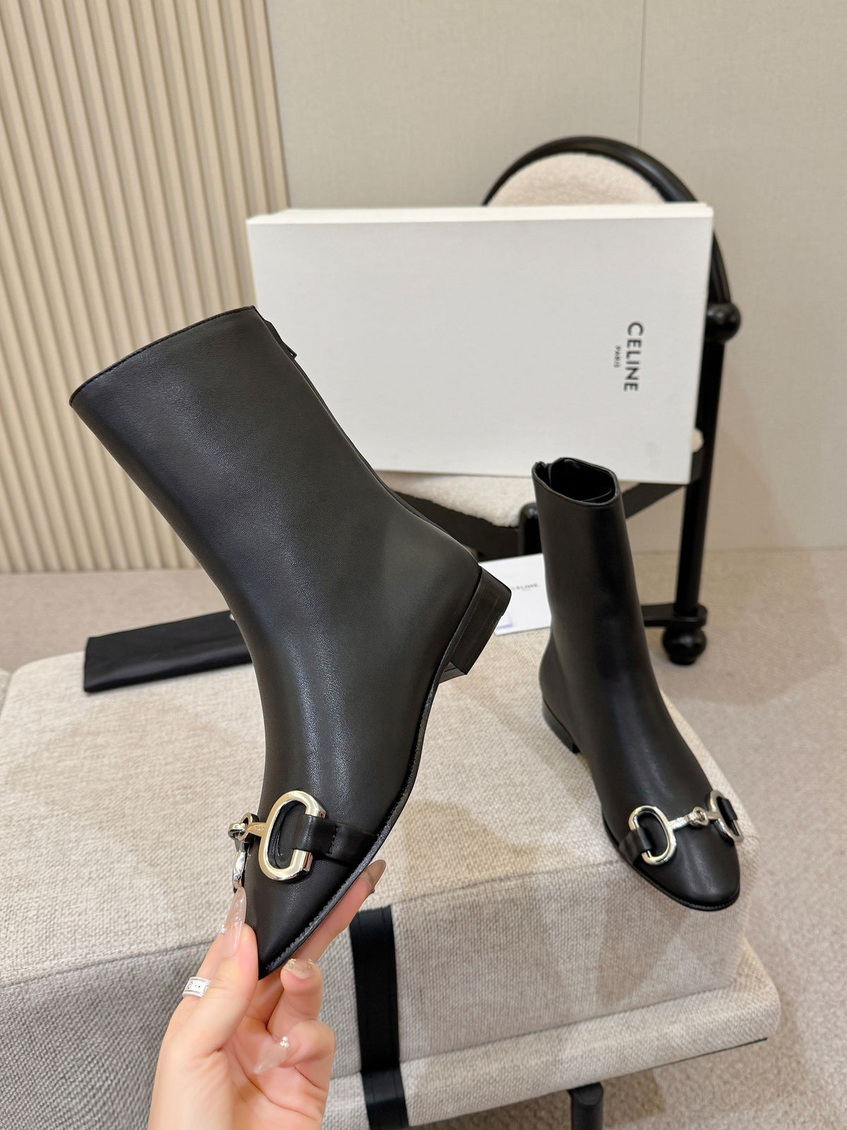 Celine Claude Ankle Boots 3cm Black Leather 168198