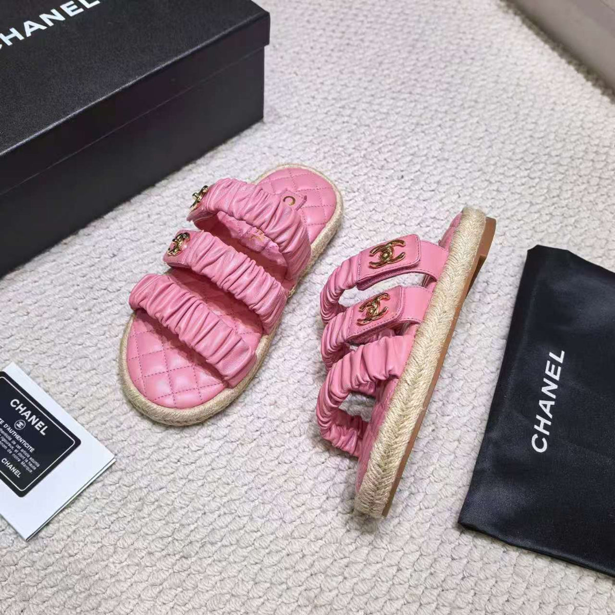 CC 26B Ruched Straps Espadrille Sandals 2cm Pink Lambskin 122404