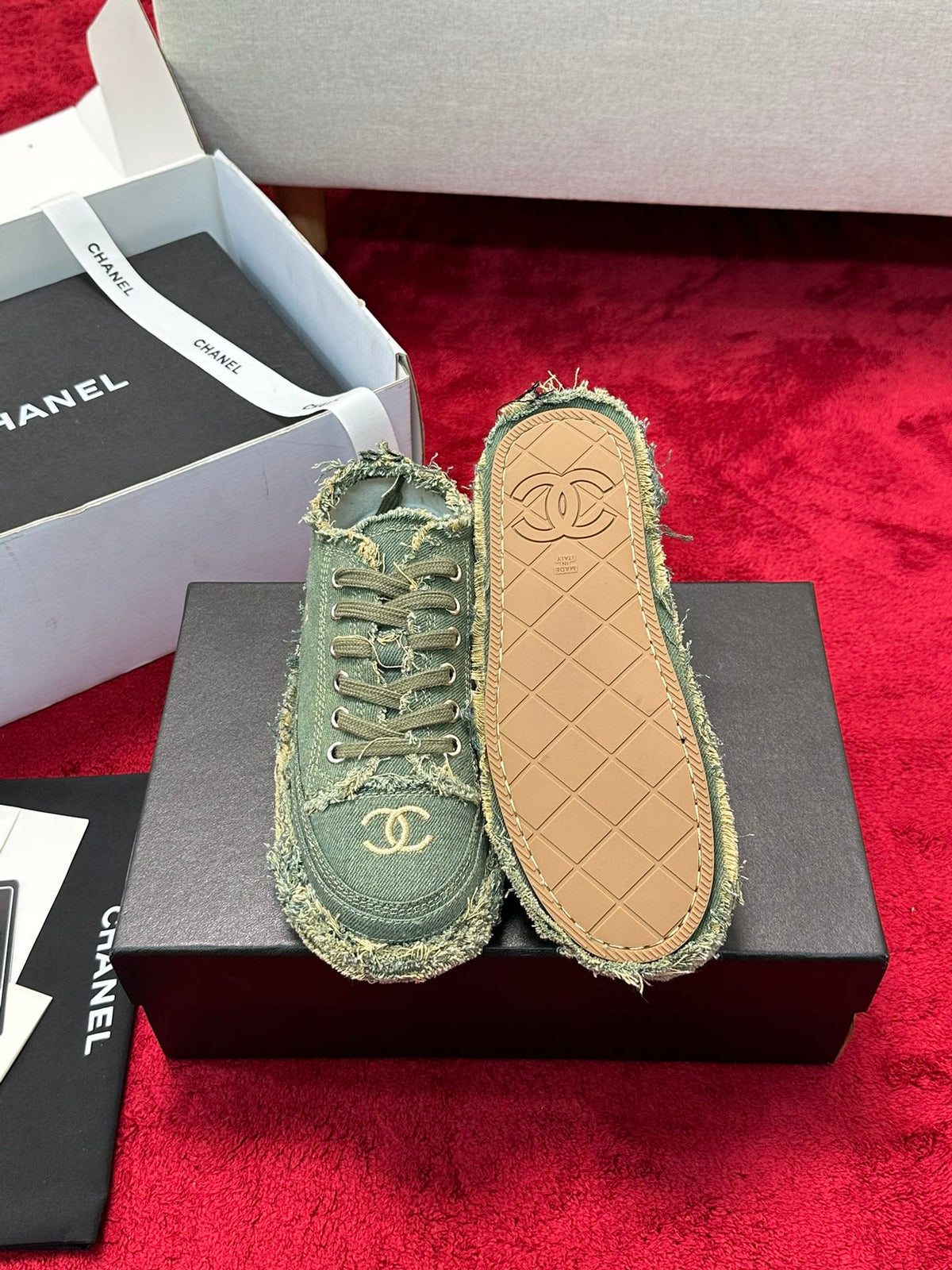 CC 26S Sneaker Flowing Embroidery Green Denim Canvas 147789