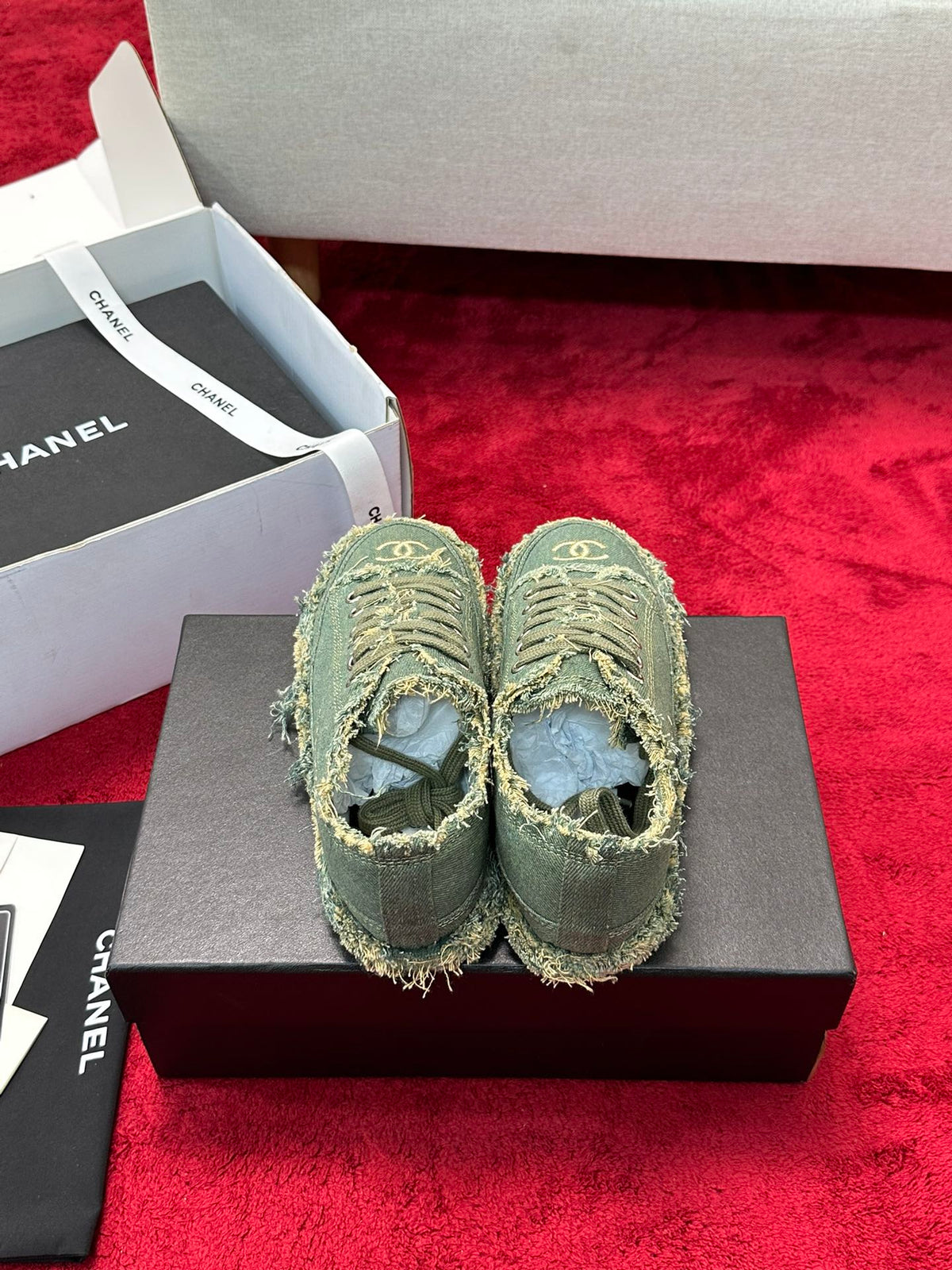 CC 26S Sneaker Flowing Embroidery Green Denim Canvas 147789