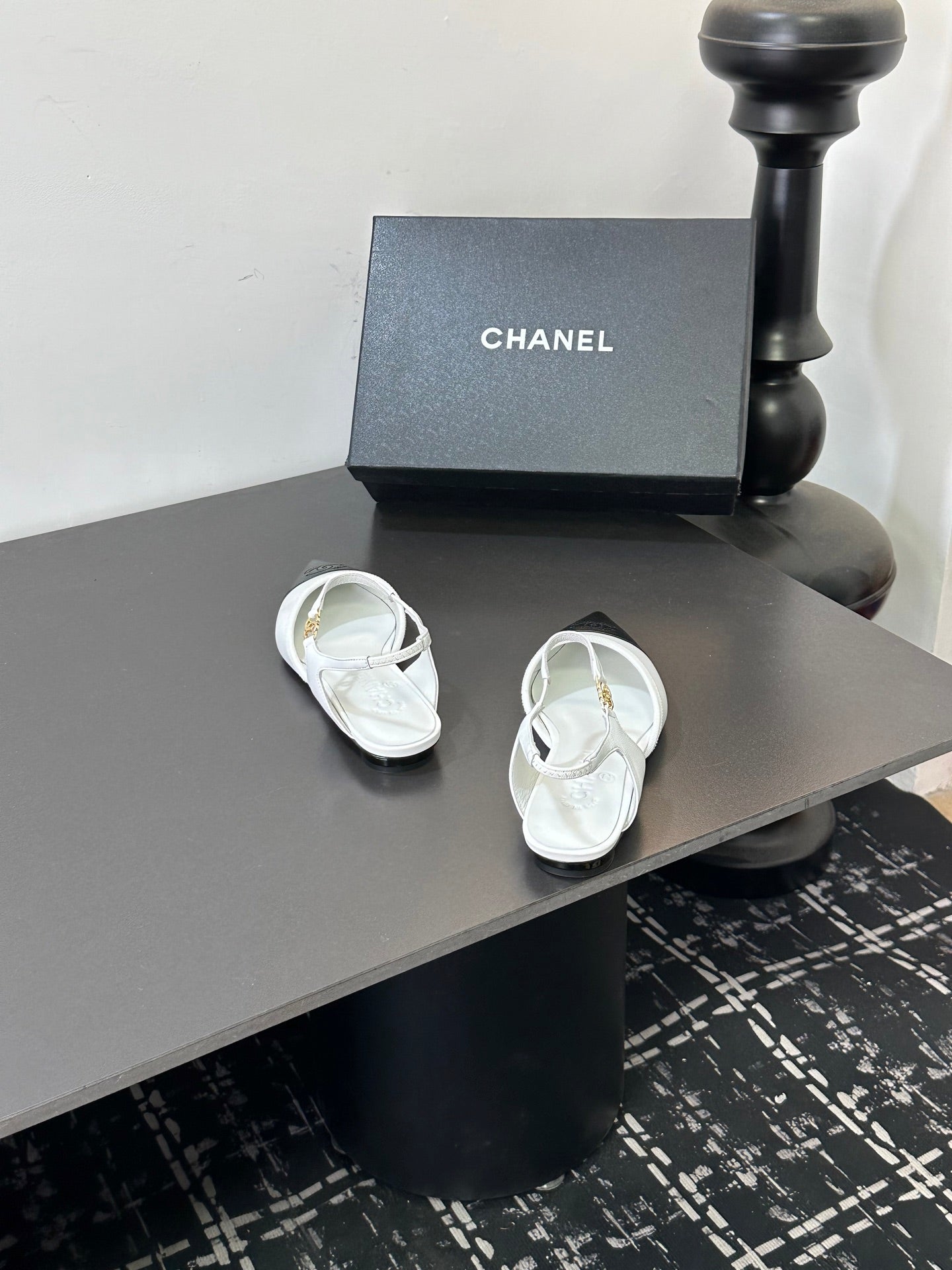 Chanel 26S Flat Slingback In White And Black Pointed-Toe Lambskin