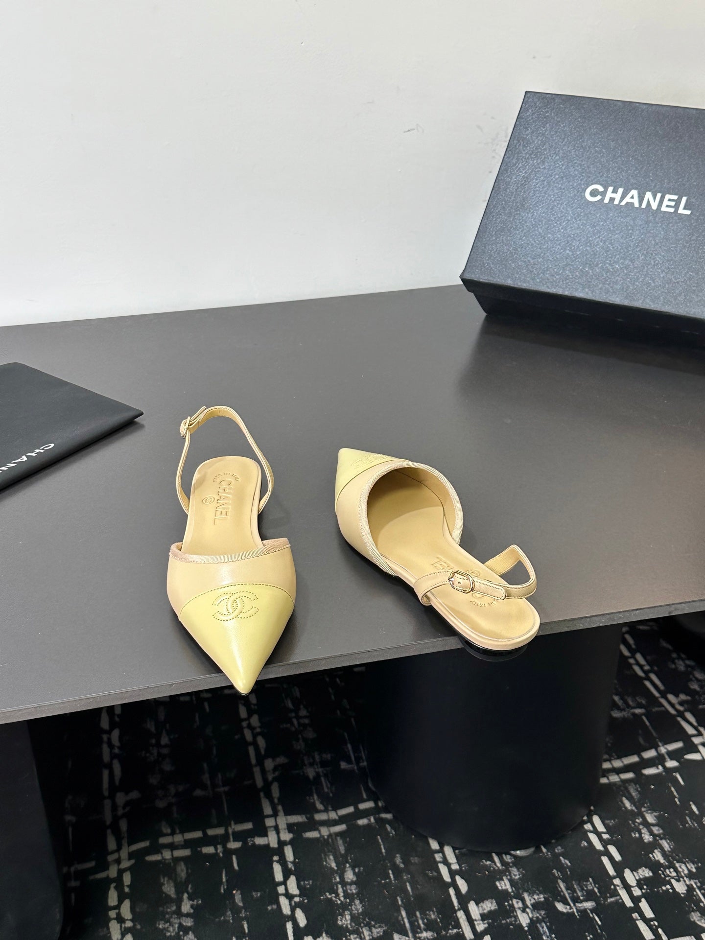 Chanel 26S Slingback Flats In Beige And Pastel Yellow Lambskin