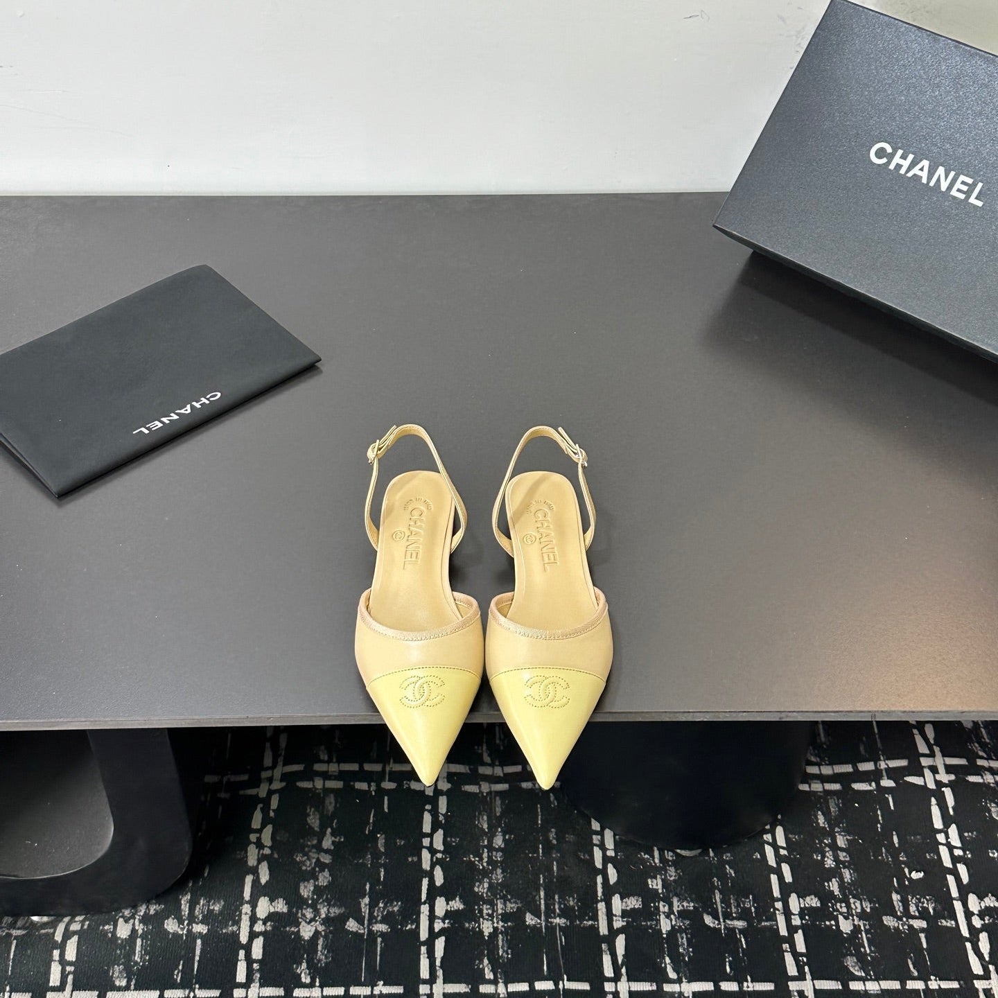 Chanel 26S Slingback Flats In Beige And Pastel Yellow Lambskin