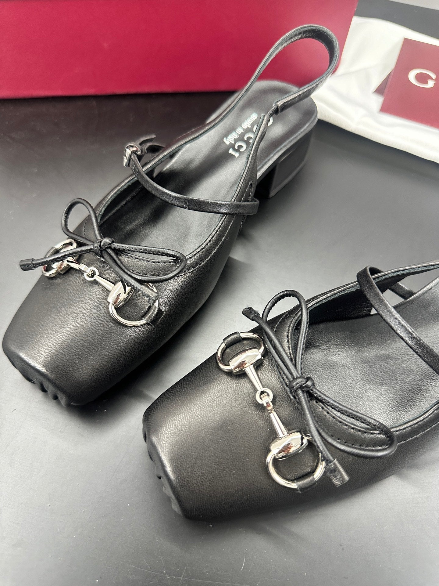 GG 26s Horsebit Slingback 2.5cm Black Sheepskin 688315