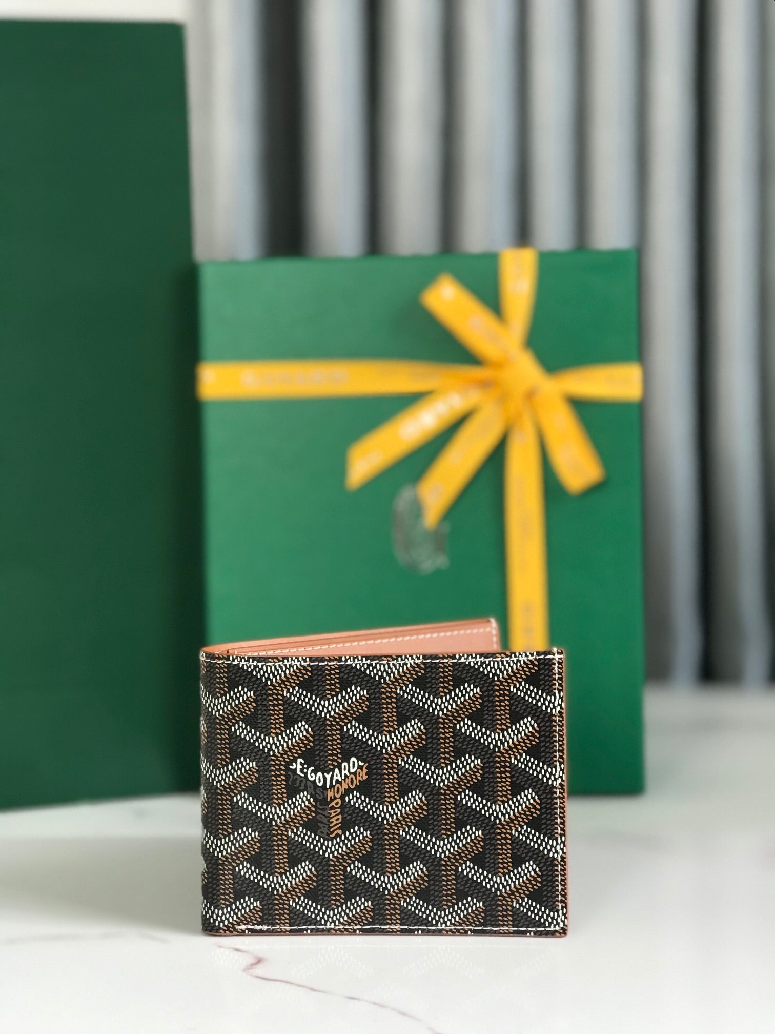 Goyard Victoire Wallet 11cm Black Tan Canvas & Cafskin