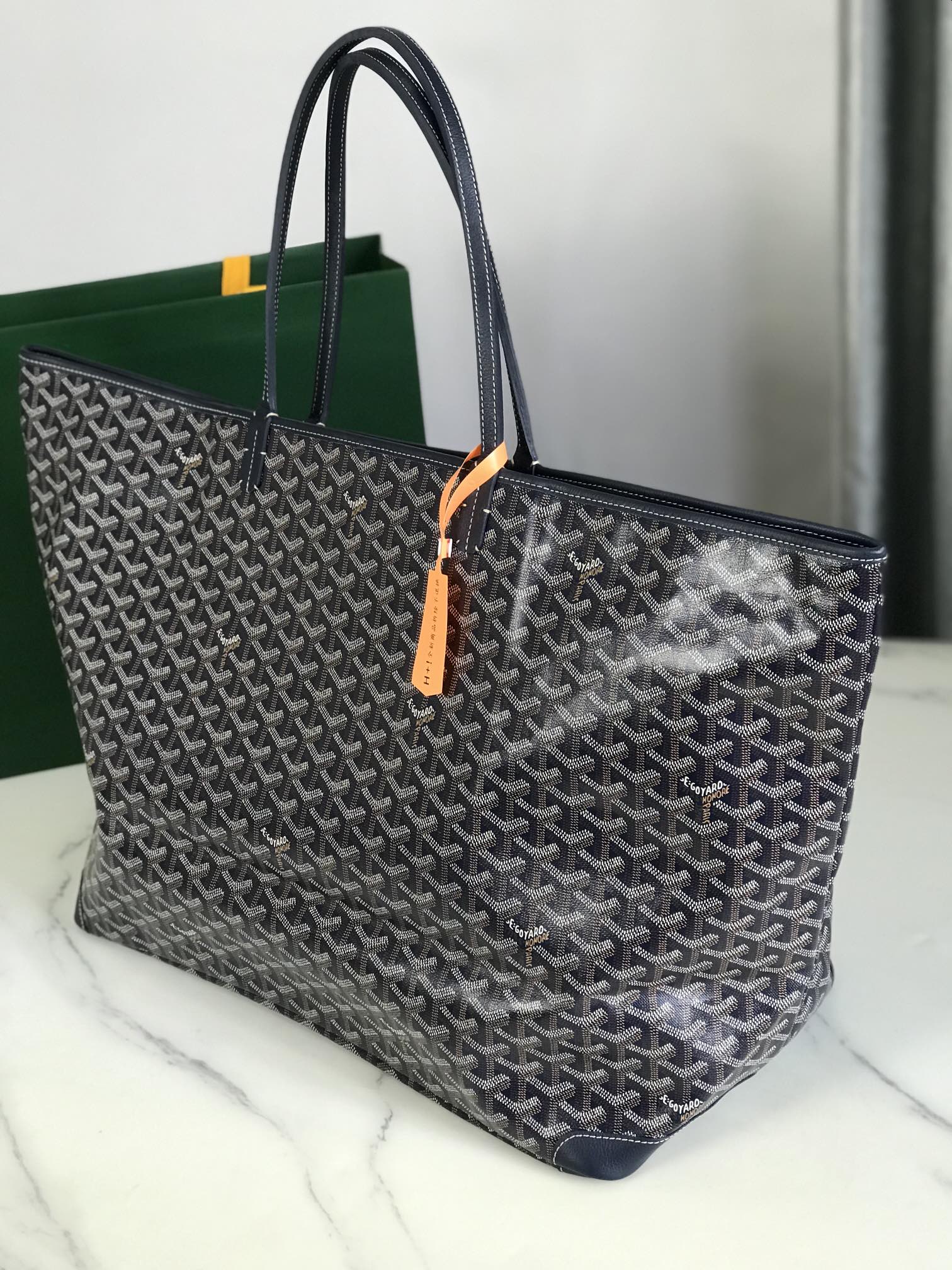 Goyard Artois GM Bag 37cm Navy Blue Canvas & Calfskin