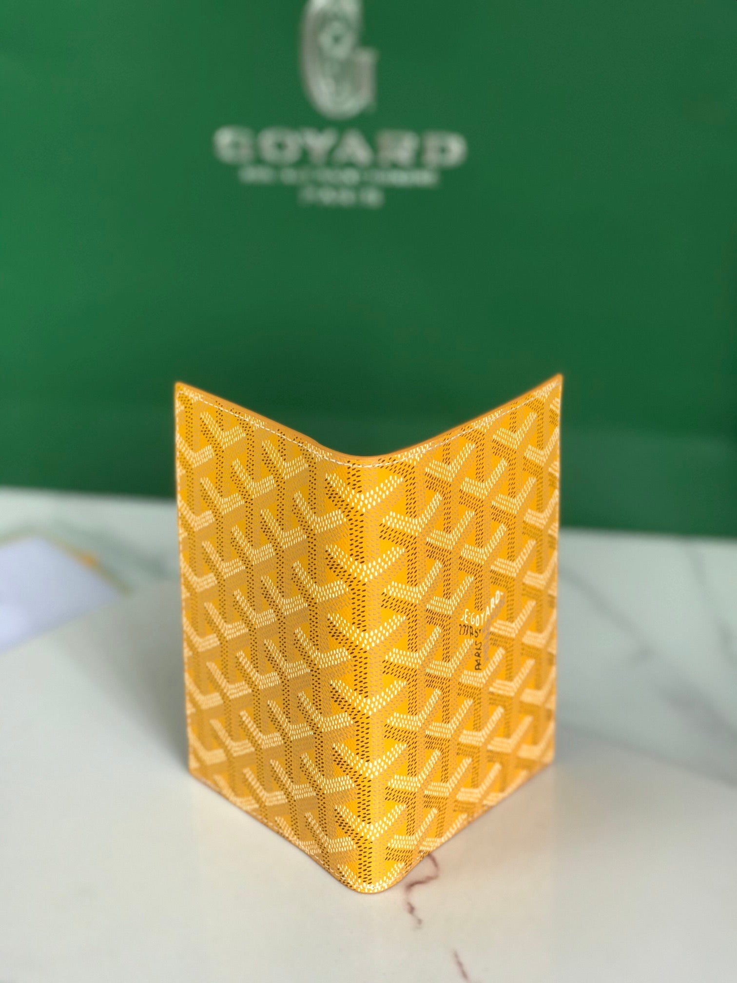 Goyard Grenelle Passport Cover 10cm Yellow Canvas & Cafskin