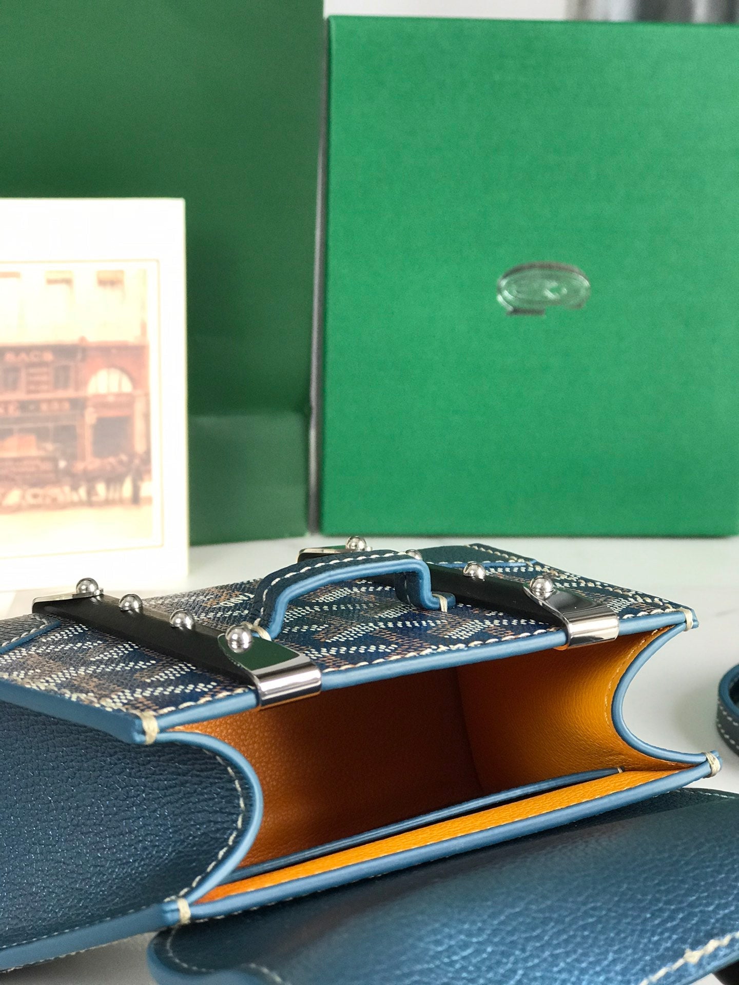 Goyard Saïgon Nano Mini Bag 14.5cm Blue Canvas & Calfskin