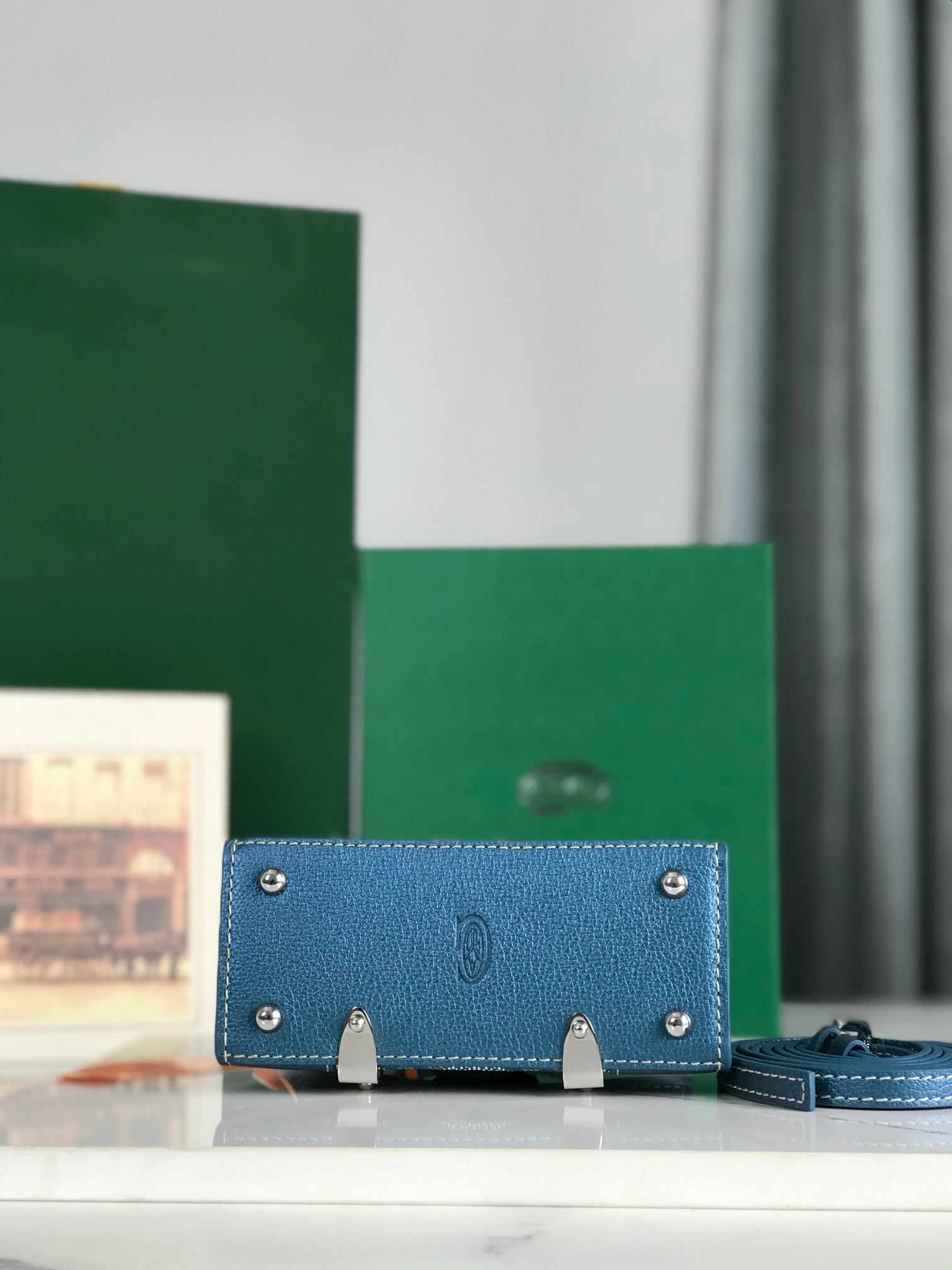 Goyard Saïgon Nano Mini Bag 14.5cm Blue Canvas & Calfskin