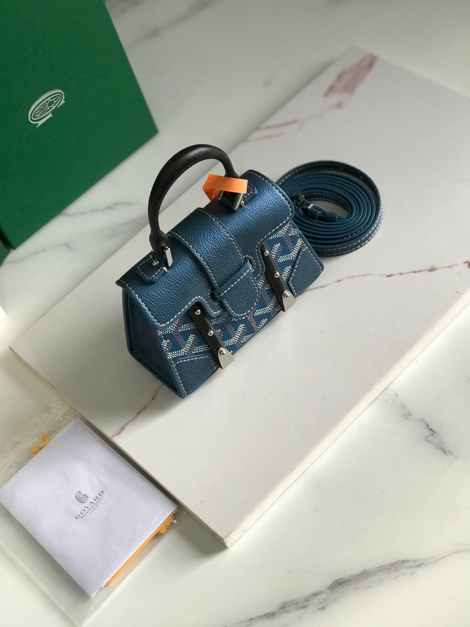 Goyard Saïgon Nano Mini Bag 14.5cm Blue Canvas & Calfskin