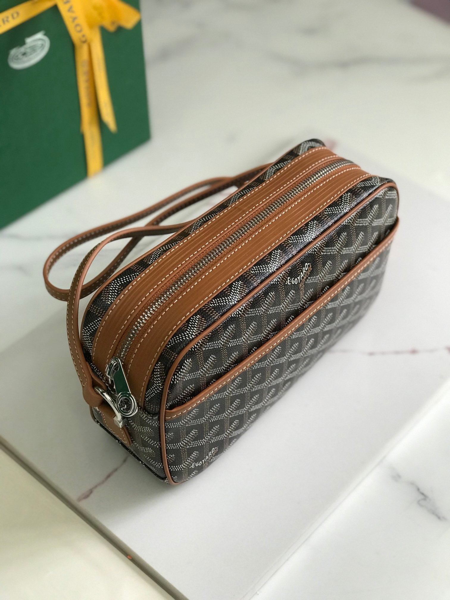 Goyard Cap-Vert Camera Bag Black Brown Calfskin Canvas 290854
