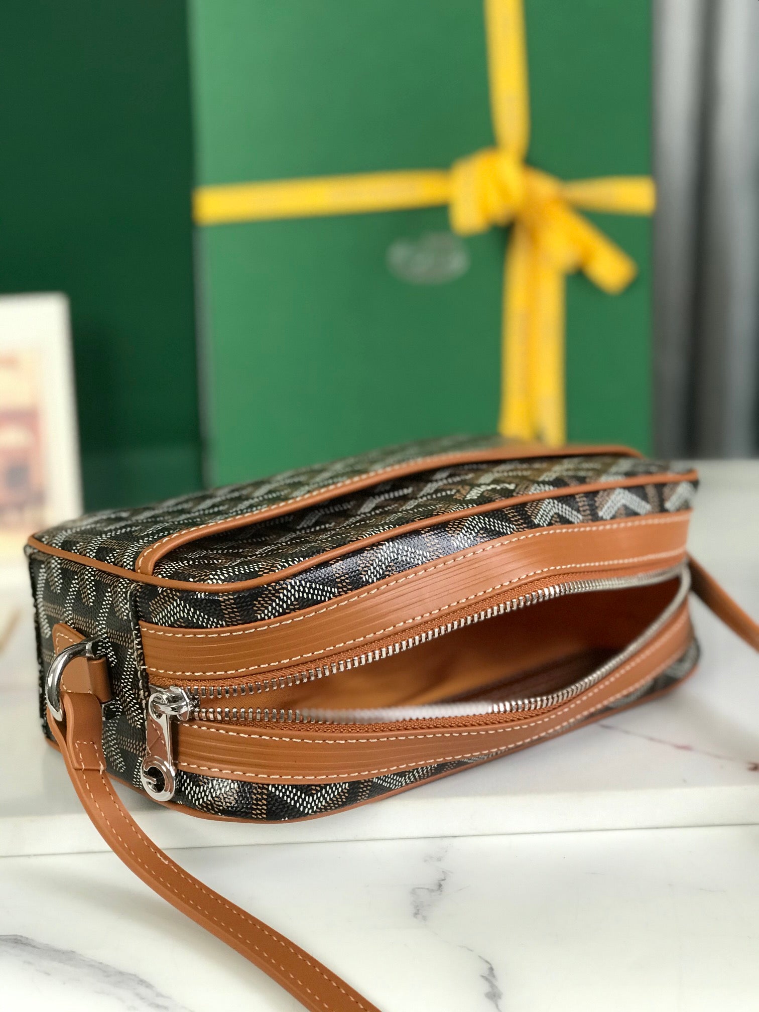 Goyard Cap-Vert Camera Bag Black Brown Calfskin Canvas 290854