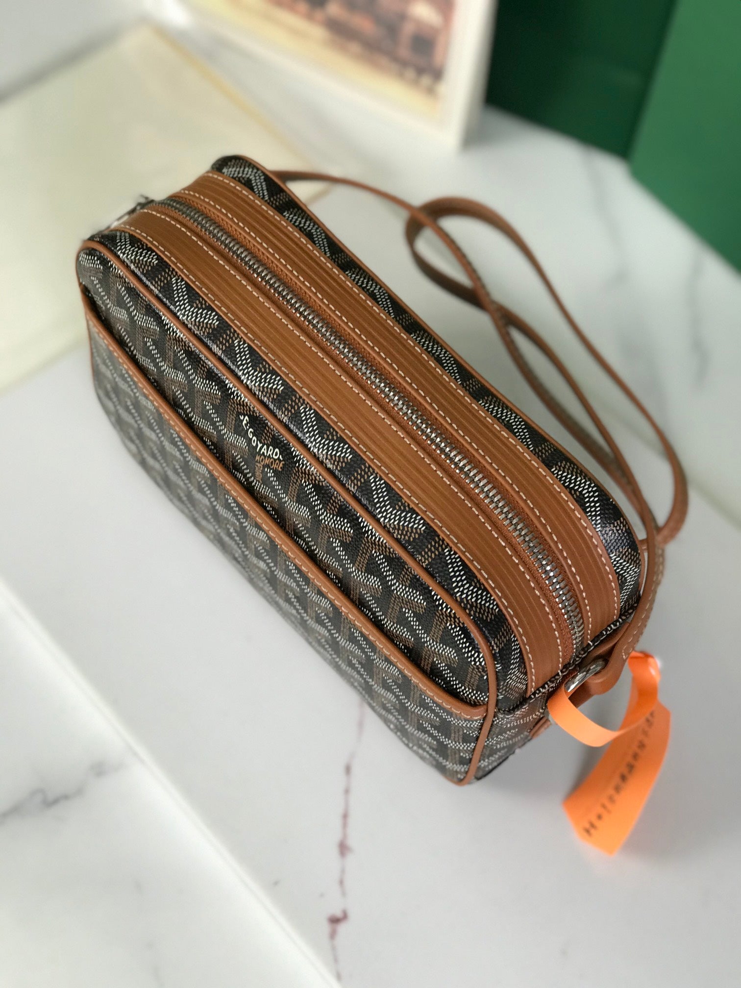 Goyard Cap-Vert Camera Bag Black Brown Calfskin Canvas 290854