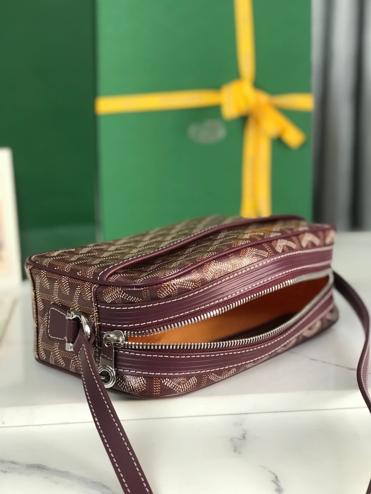 Goyard Cap-Vert Camera Bag Burgundy Calfskin Canvas 290857
